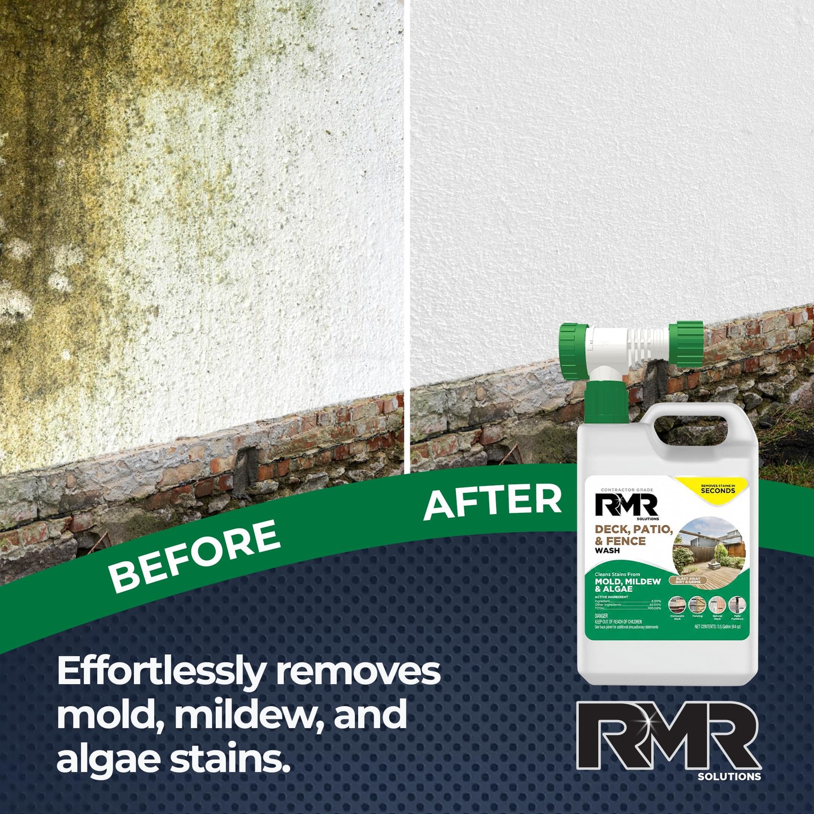 RMR Deck, Patio, & Fence Wash – Commercial-Grade Outdoor 64 Fl Oz (Pack of 1)