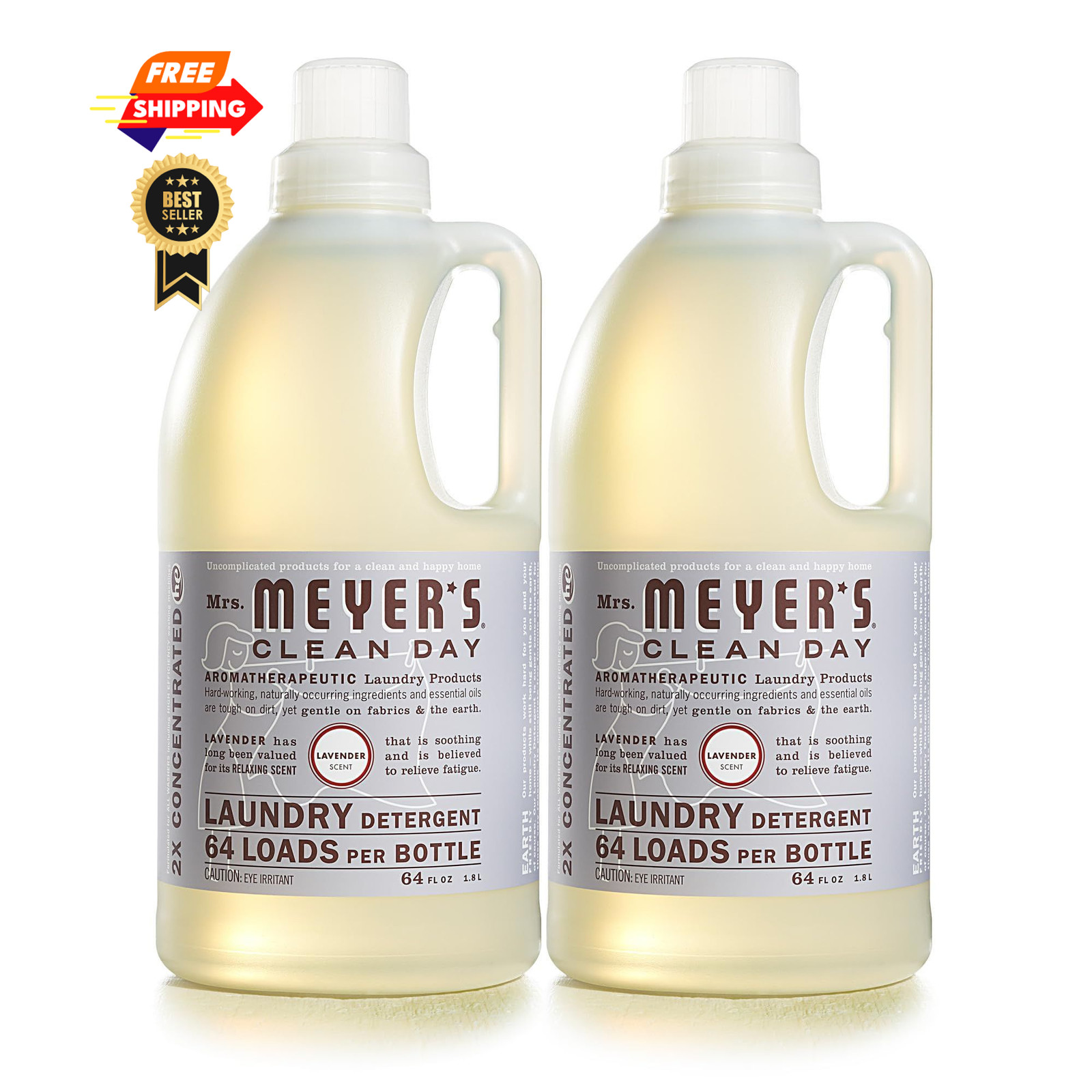MRS. MEYER’S CLEAN DAY Laundry Detergent, 64 Fl Oz (Pack of 2), White