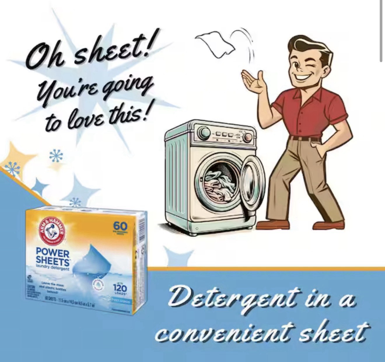 ARM & HAMMER Laundry Detergent Power Sheets Fresh Breeze 60 ct
