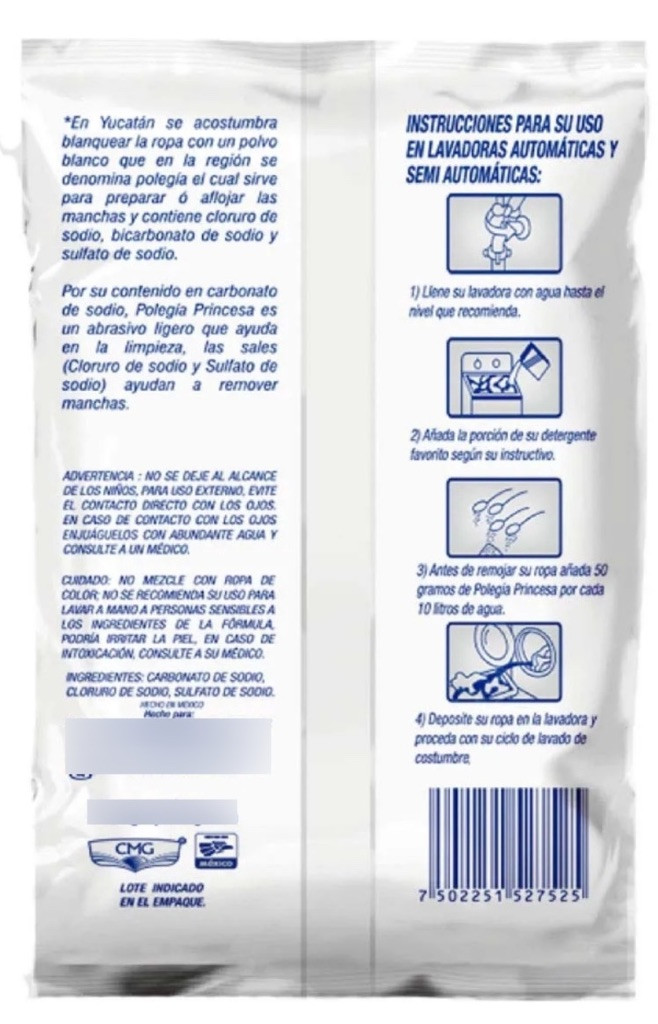 4 Pack POLVO PRINCESA SIN CLORO QUITAMANCHAS LAUNDRY SOAP 4 Pack 450g C/U