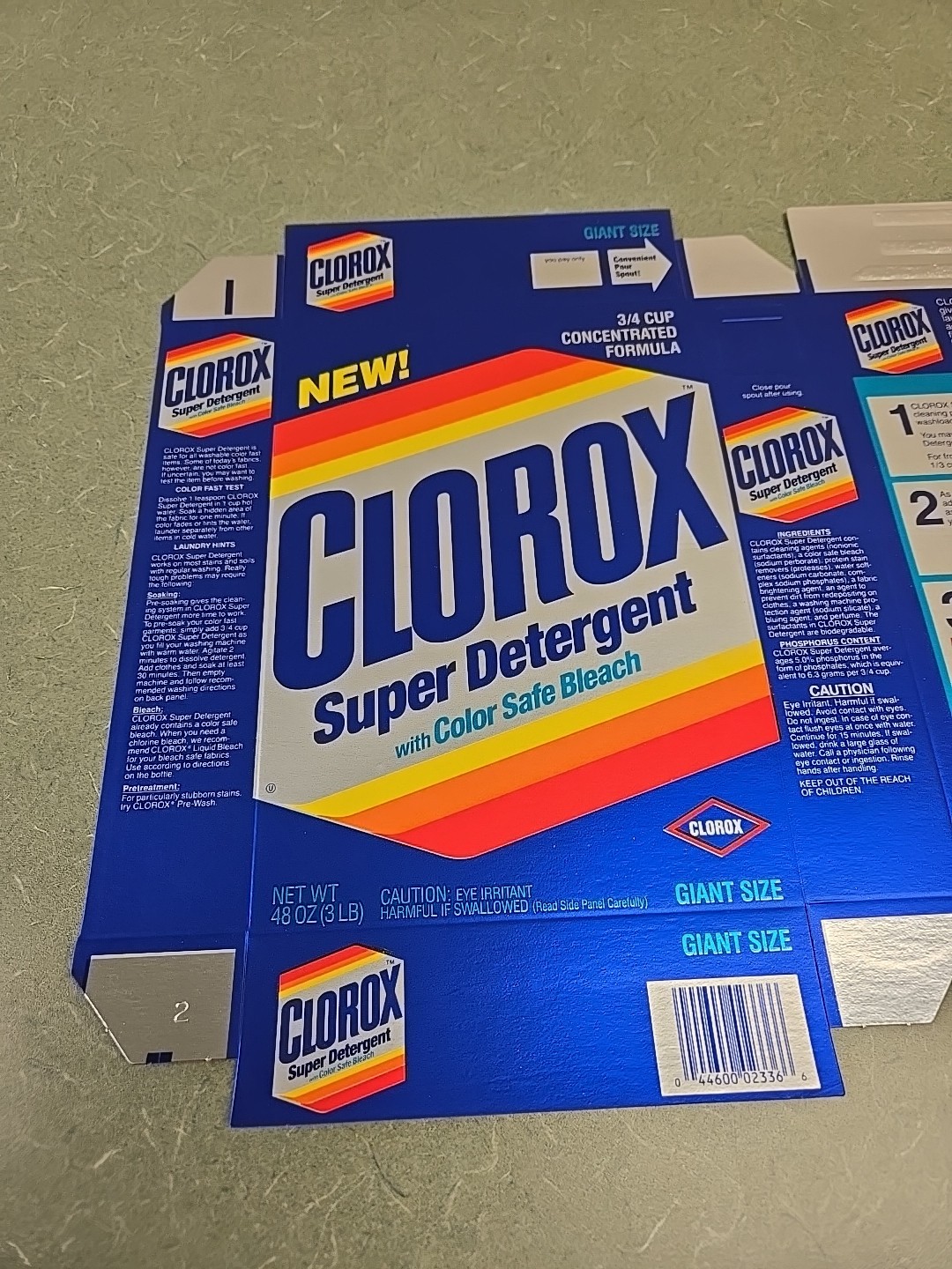 VTG Box Clorox Detergent 48oz 1988 Color Safe Bleach Movie Play TV Prop, NOS!!