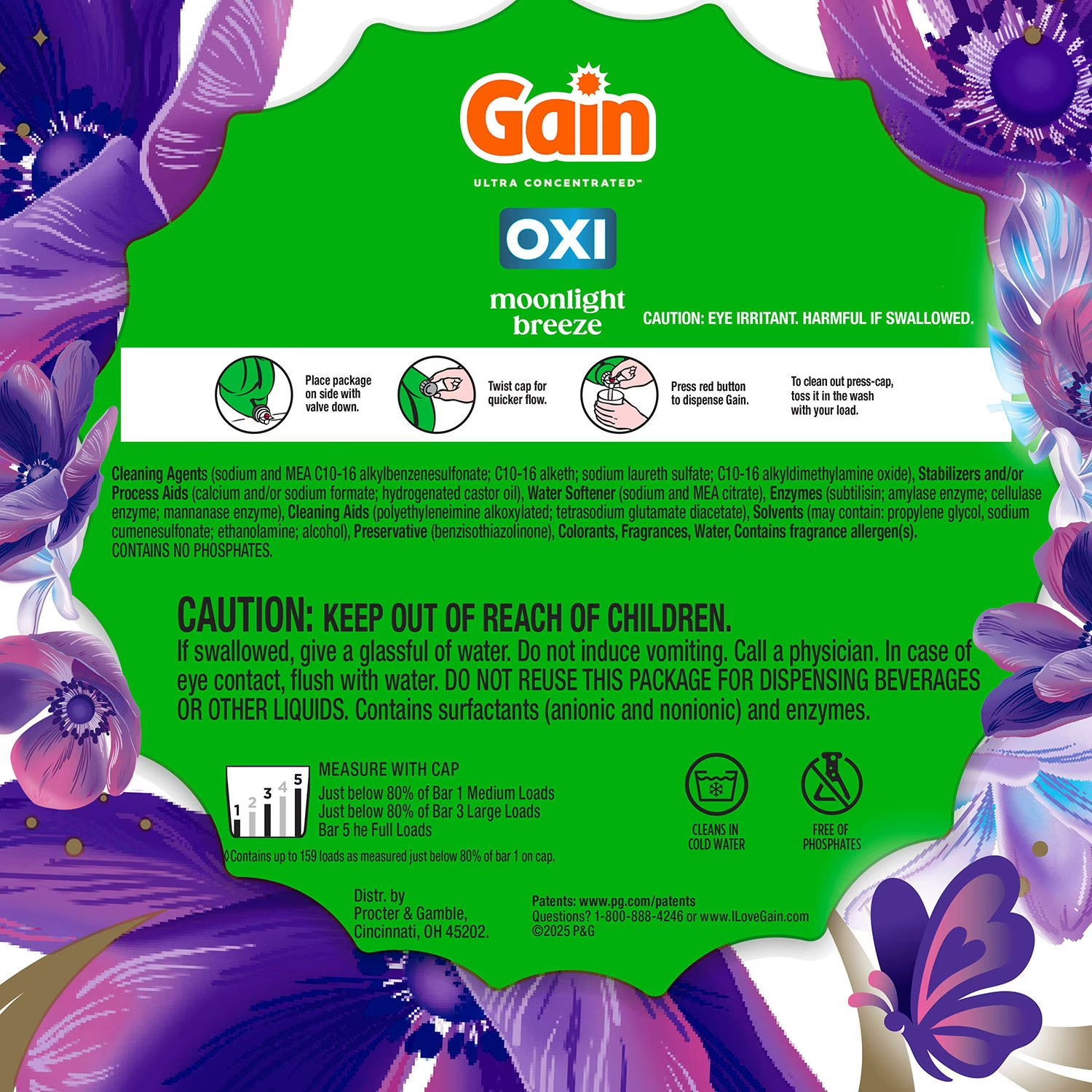Gain + Oxi Liquid Laundry Detergent, Moonlight Breeze, 170 fl. oz. 159 Loads HE