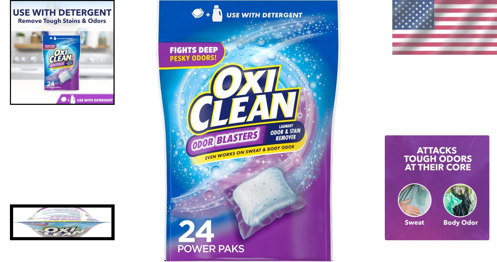 Odor Blasters 24 Ct Eco-Friendly Stain Remover Power Paks for Laundry Freshness