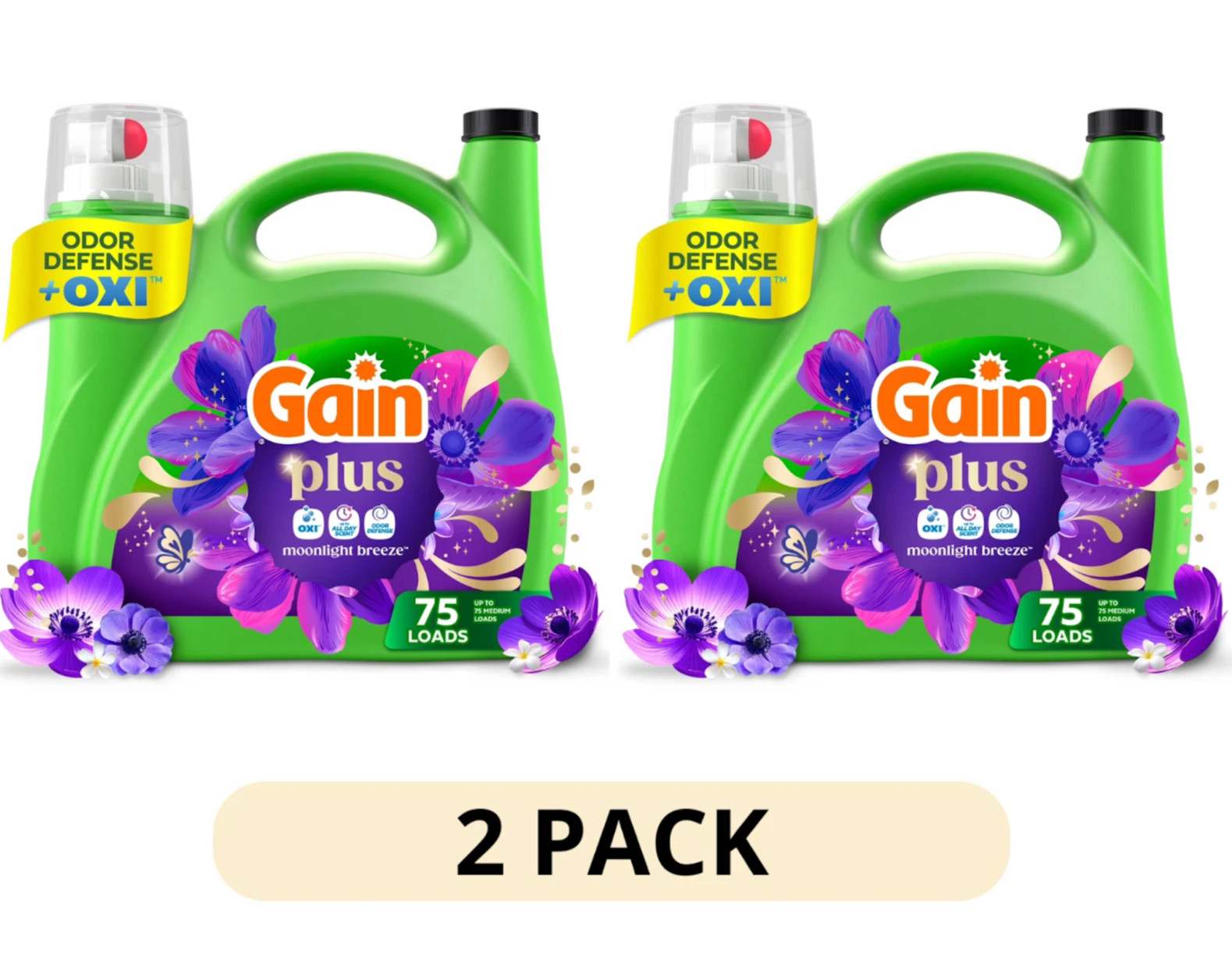2 Pack Gain Plus Liquid Laundry Detergent Odor Defense OXI 99 fl oz 75 Loads