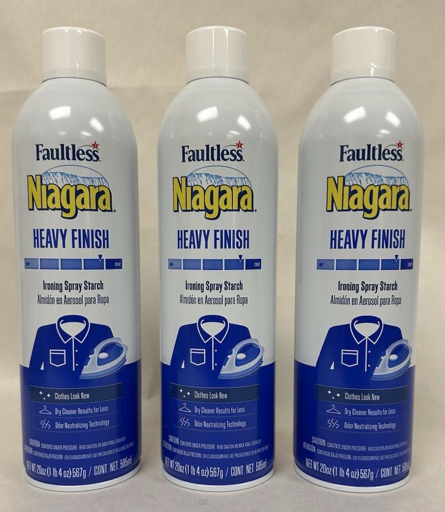 3 Cans of Faultless NIAGARA Heavy Finish Ironing Spray Starch – 20 Oz. (585ml)