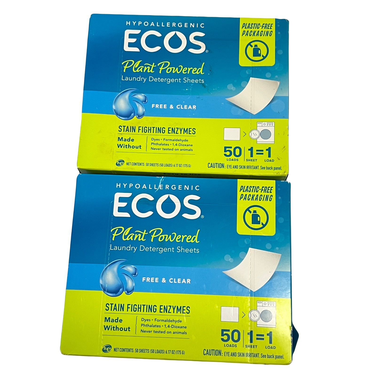 2X ECOS Laundry Detergent Sheets 50ct Free & Clear NEW