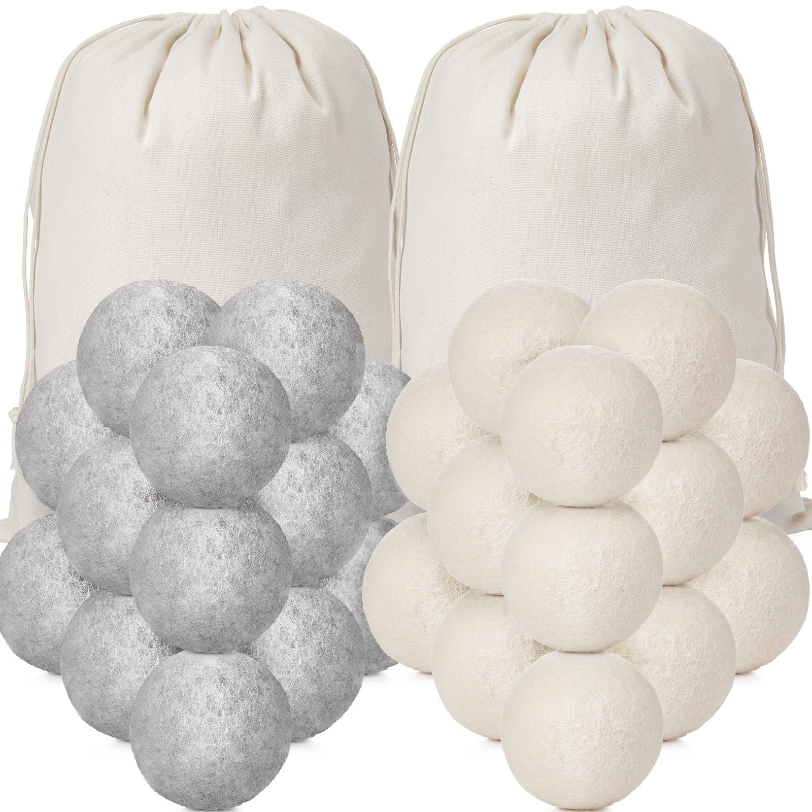 42 Pieces Wool Dryer Balls Set 40 Reusable Wool Balls with 2 Muslin Bags Laun…