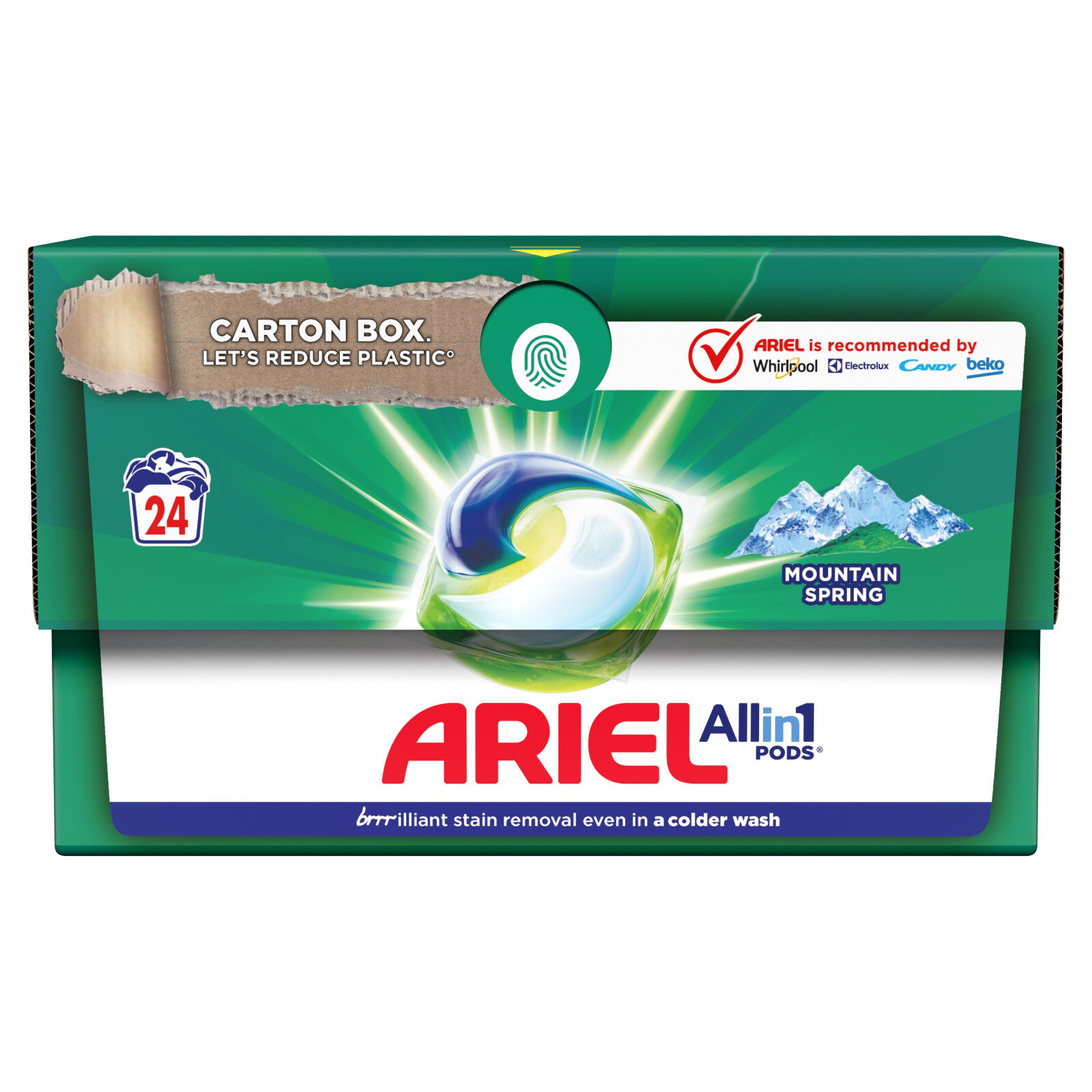 ARIEL MOUNTAIN SPRING Laundry Capsules Washing Machine Pods Caps 24 Loads