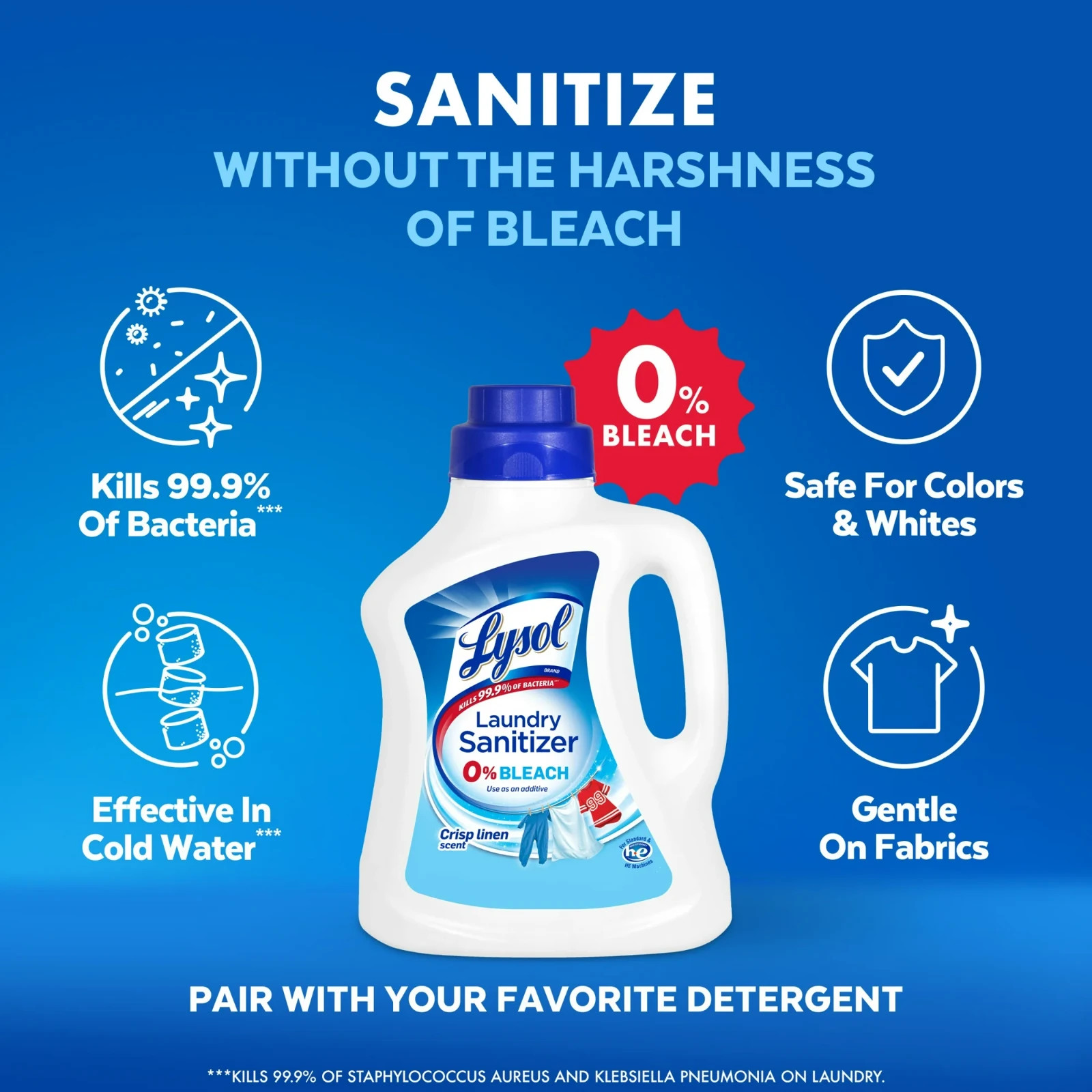 Lysol® Laundry Sanitizer Additive, Laundry Detergent Additive, 0% Bleach