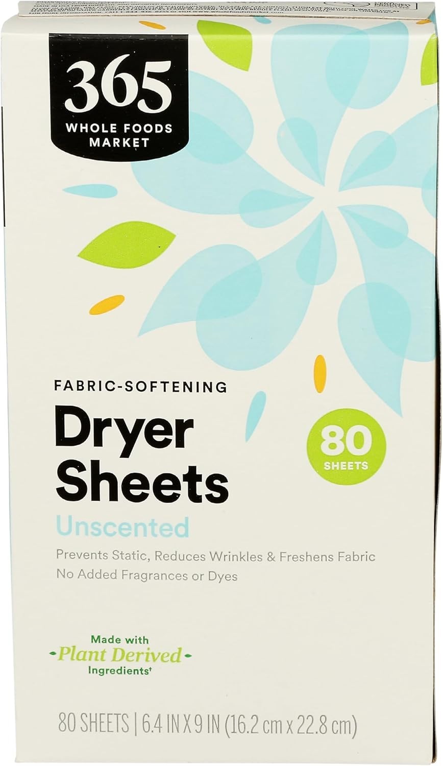 Fabric Softening Dryer Sheets, 80 Count, Unscented, Biodegradable & Organic