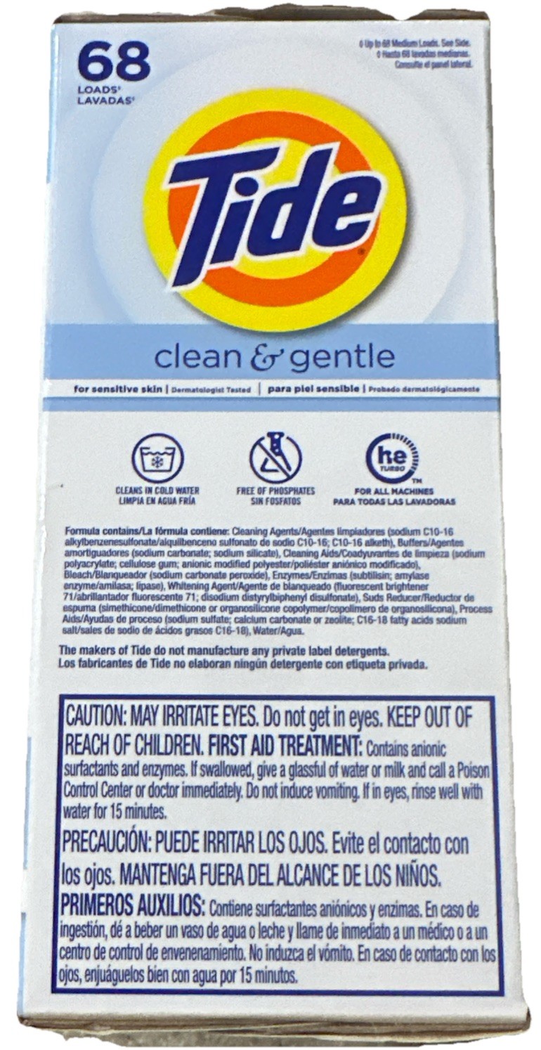 Tide Clean and Gentle Powder Laundry Detergent, Unscented, 68 Loads, 77 oz