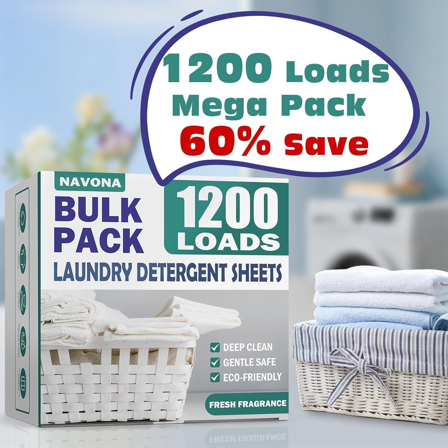 1200 Loads Laundry Detergent Sheets, Eco-Friendly Laundry Sheets, Powerful Clean