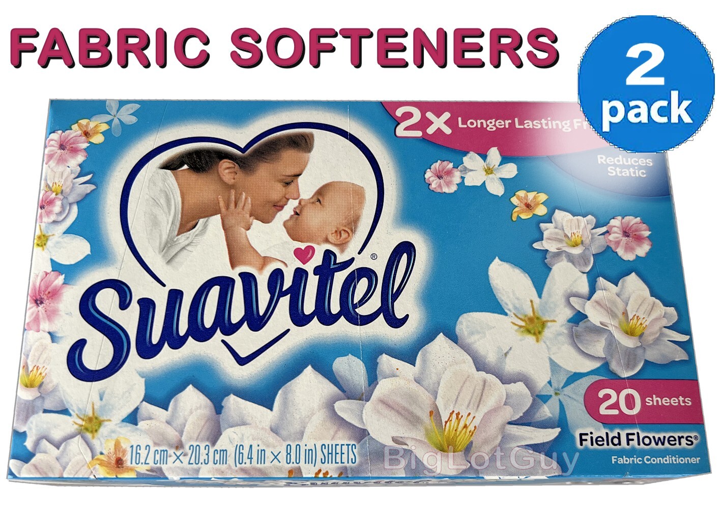 SUAVITEL Fabric Softener Field Flowers Scent 20 Laundry Sheets Fight Odor 2Boxes