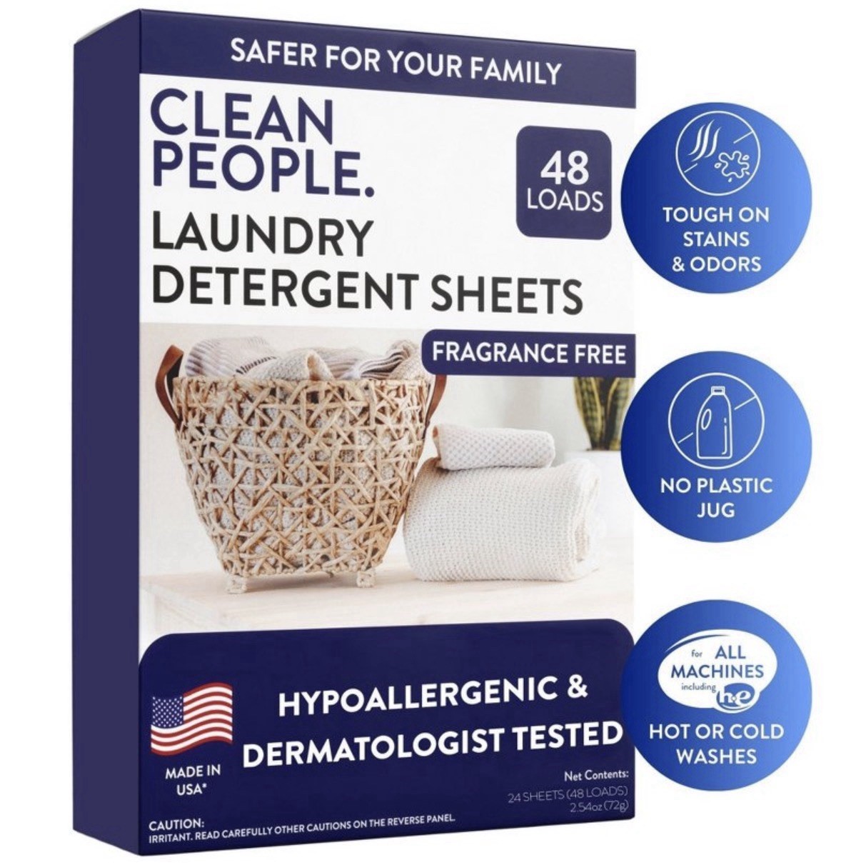 Clean People Laundry Detergent Sheets Fragrance Free Hypoallergenic 48 Loads x 2