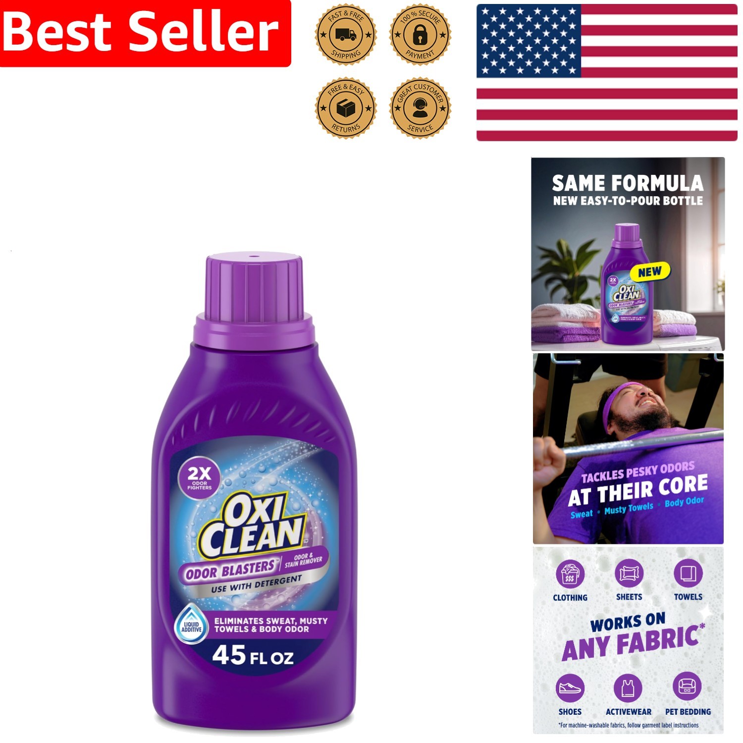 Powerful Odor Blasters 45oz Laundry Stain Remover Liquid Booster Water-Activated