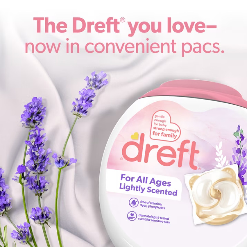 3 Pack Dreft Baby Laundry Detergent XL Pacs, Lightly Scented Lavender, 25 Count