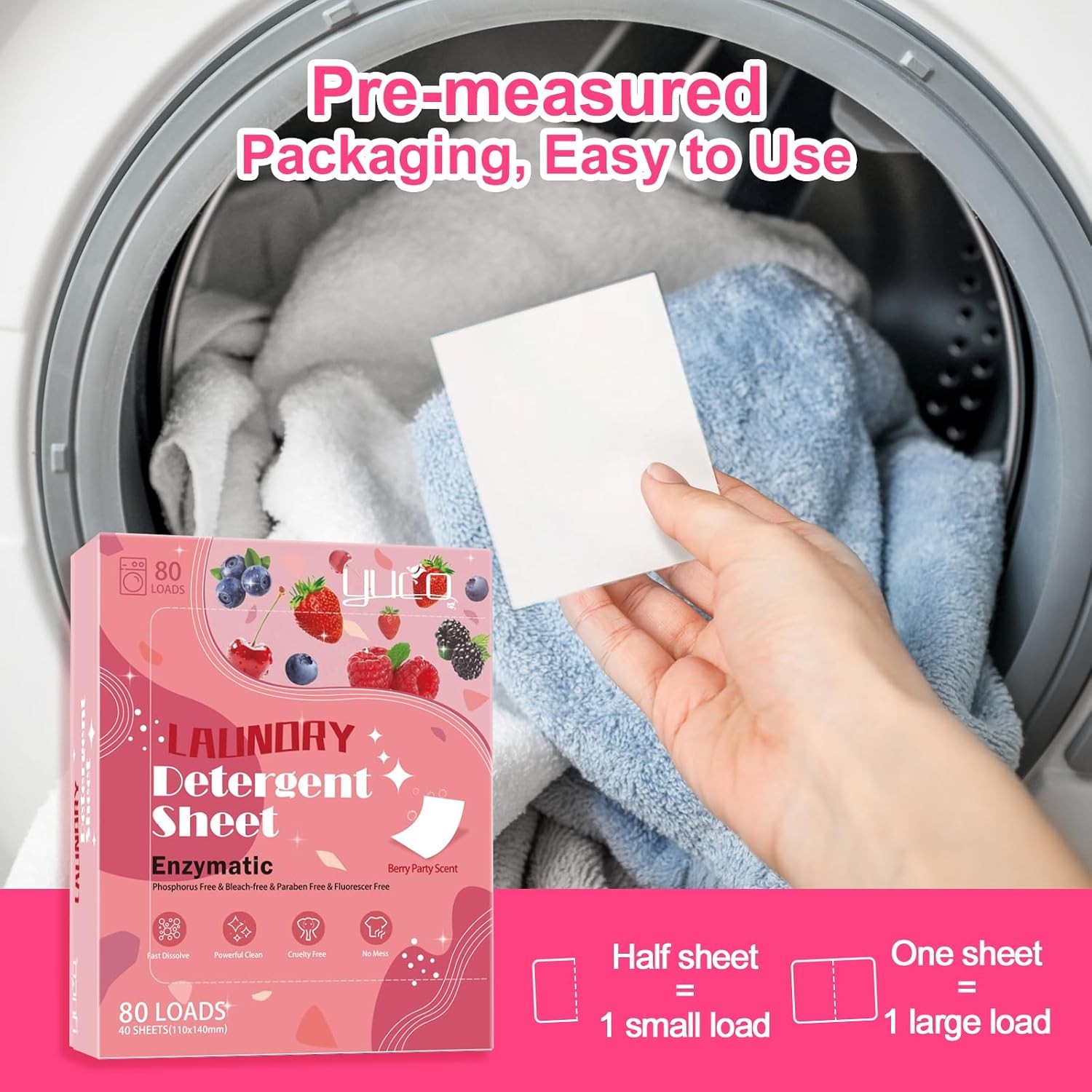 Laundry Detergent Sheets Berry Scent 80 Loads Eco Laundry Soap Washer Sheet,