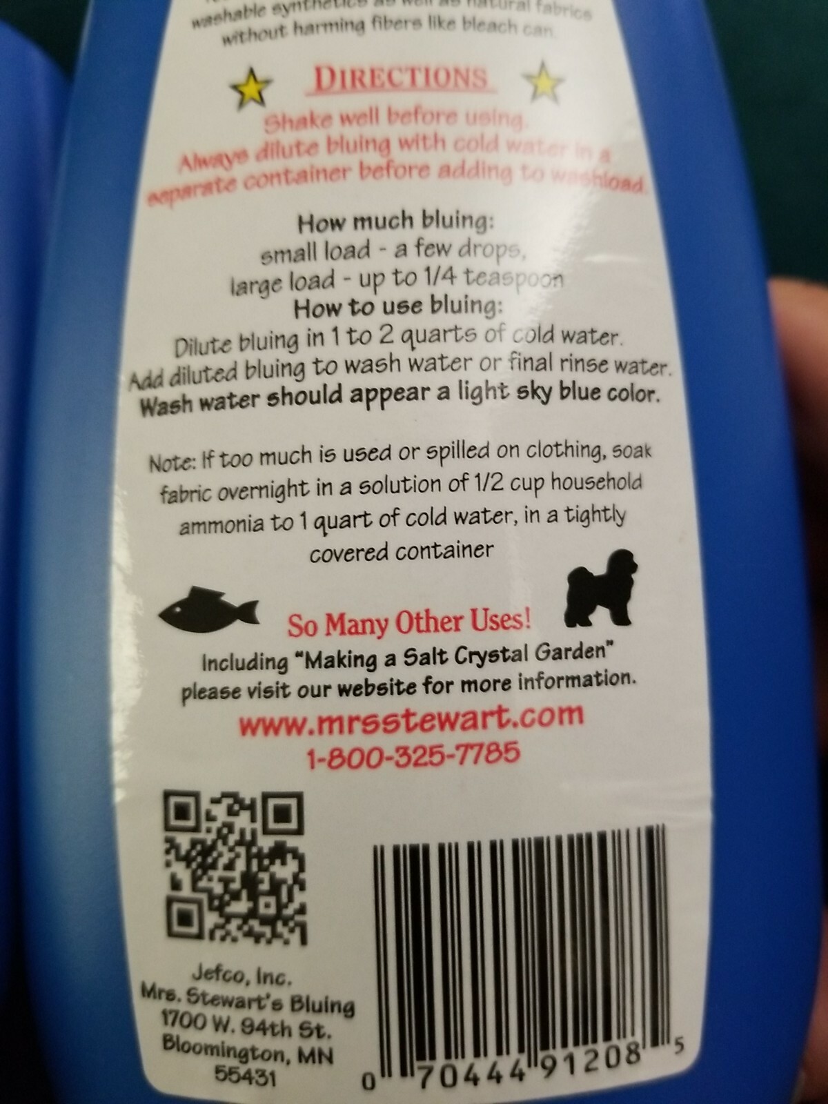 2 Mrs. Stewart’s Concentrated Liquid Bluing 8 fl oz Whiten Clothes & Pets safely