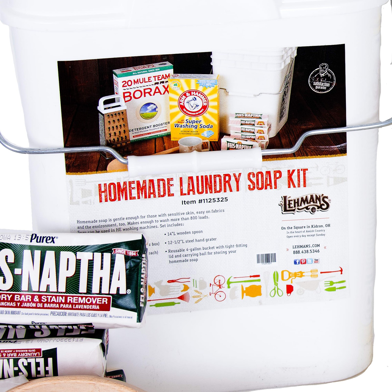 Lehman’s Homemade Laundry Soap Starter Kit Bucket Simple Ingredients 800 Loads