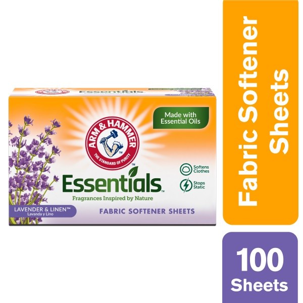 Arm & Hammer Essentials Lavender & Linen Fabric Softener Sheets 100 Ct Pack of 4