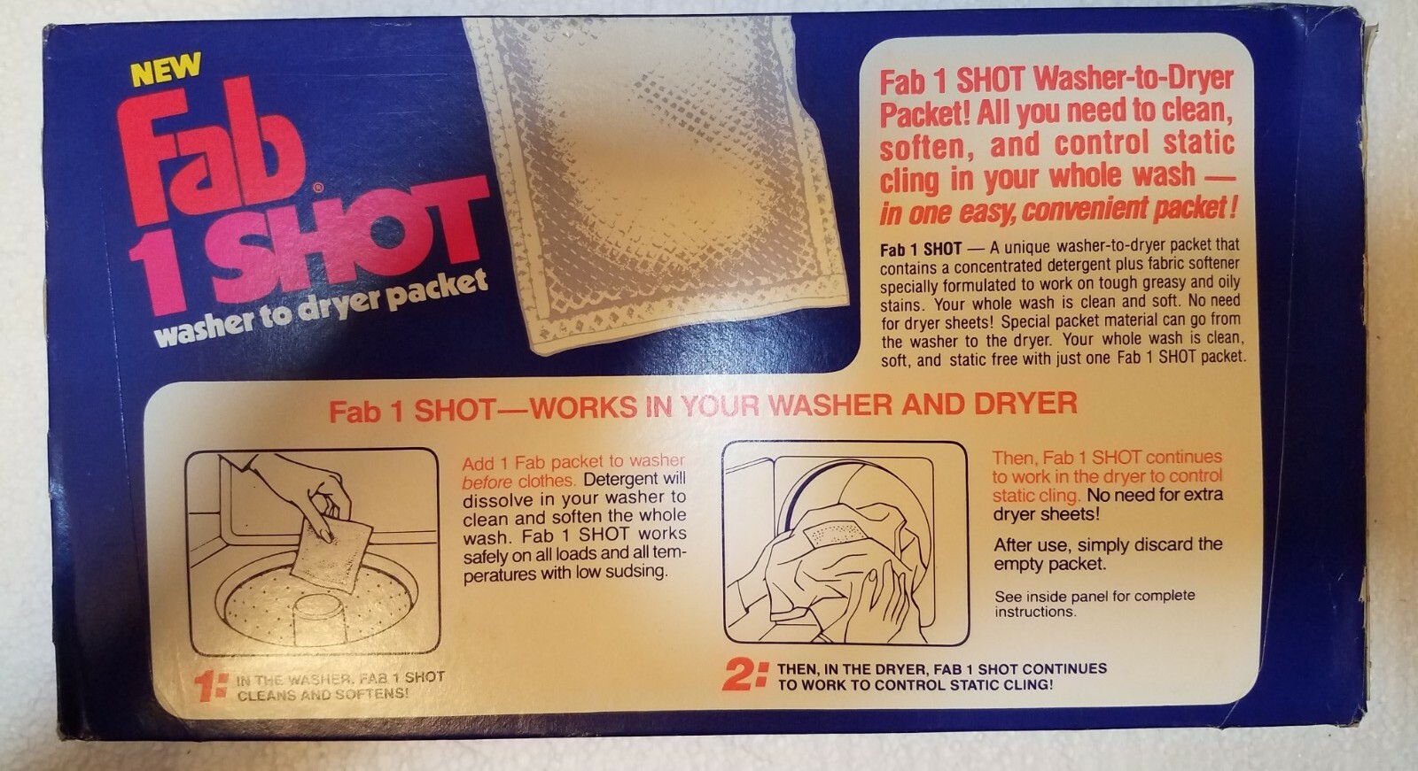 NOS VINTAGE Fab 1 Shot Giant Size Washer to Dryer 12 Laundry Packets Palmolive