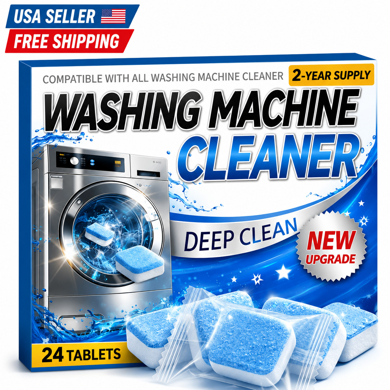 Washing Machine Cleaner Tablets 24 Pack Enzyme Deep Clean Front Load Washer