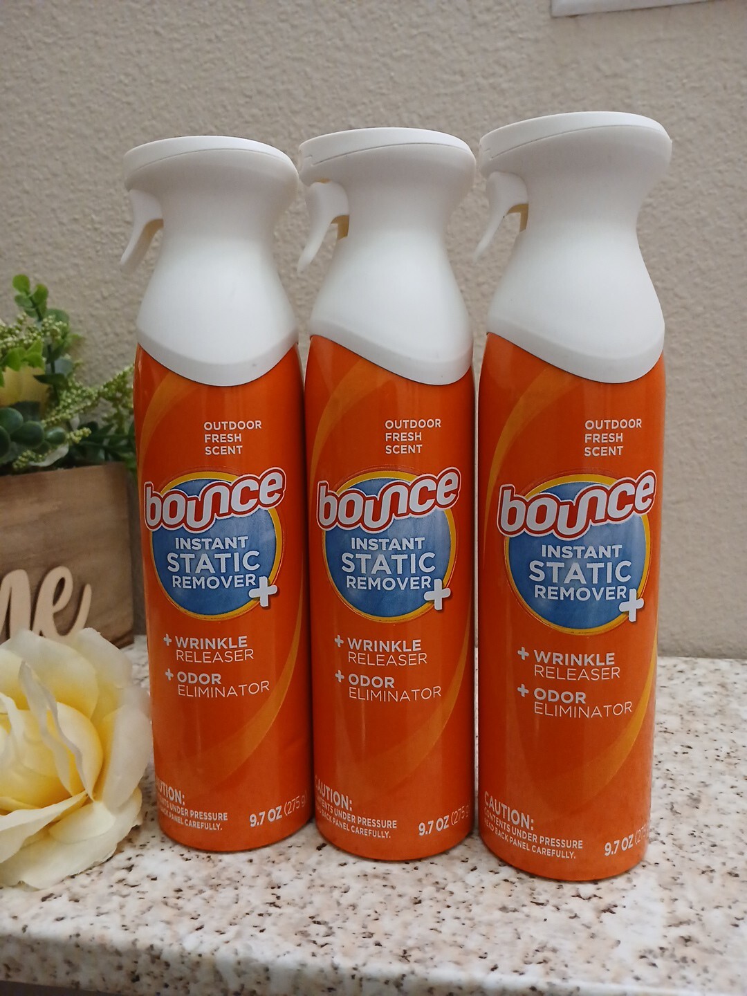 Lot 3 Bounce Anti Static Spray, 3 in 1 Instant Wrinkle Release, Odor Eliminator