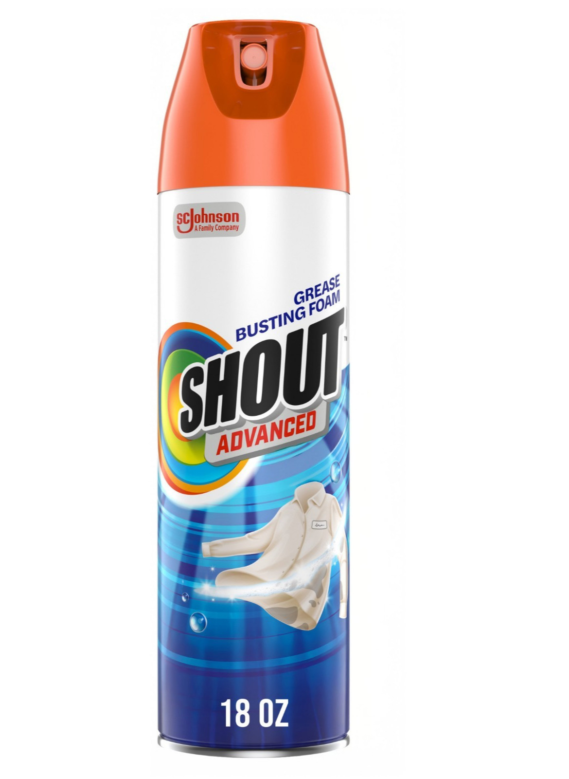 Shout Advanced Grease Busting Foam Laundry Stain Remover, 18 Ounce.