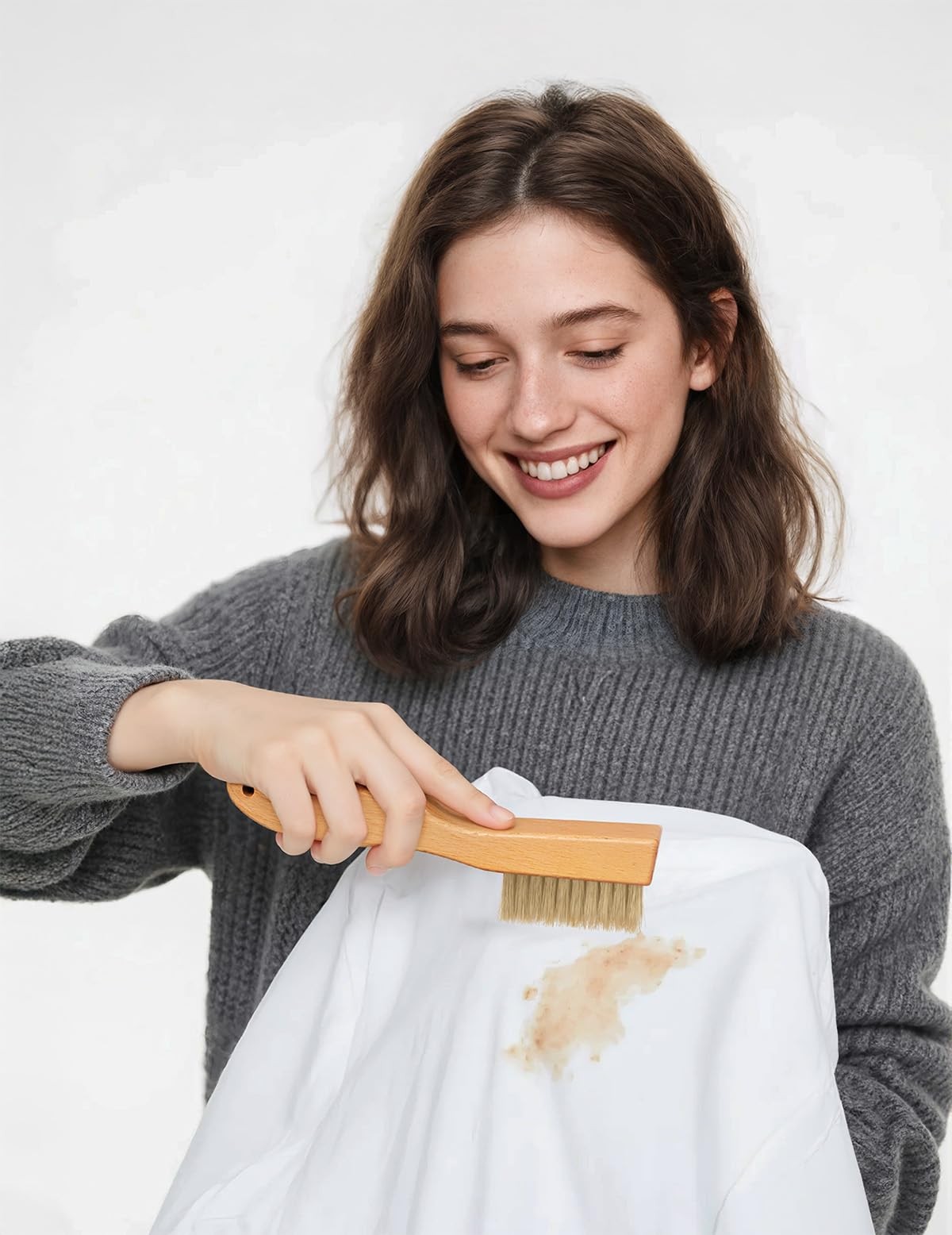 Natural Soft Boar Bristle Laundry Stain Brush Clothes Cleaning Scrub Brush
