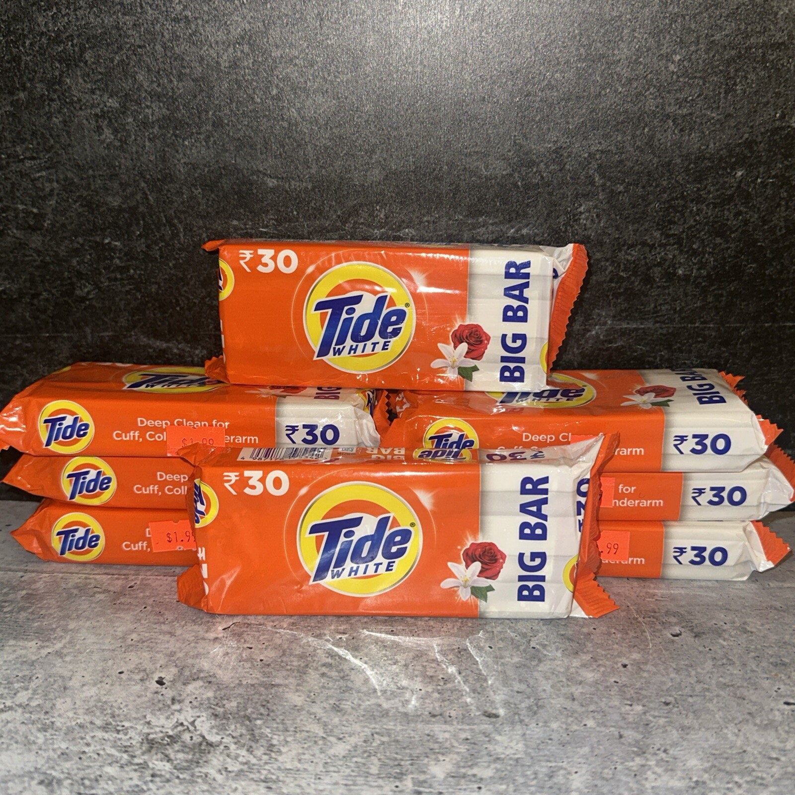 8 Lot TIDE WHITE Laundry Big Bar Soap ROSE JASMINE Full Deep Clean 250 g