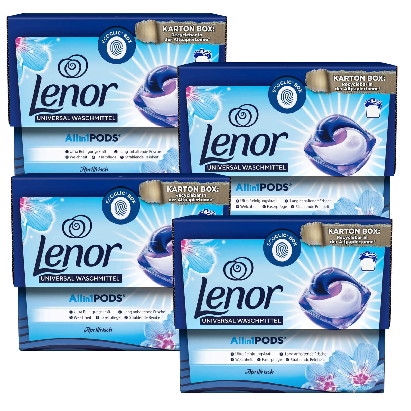 4x 15 Count Lenor All in 1 Laundry Detergent Pods Aprilfrisch 56WL Fresh