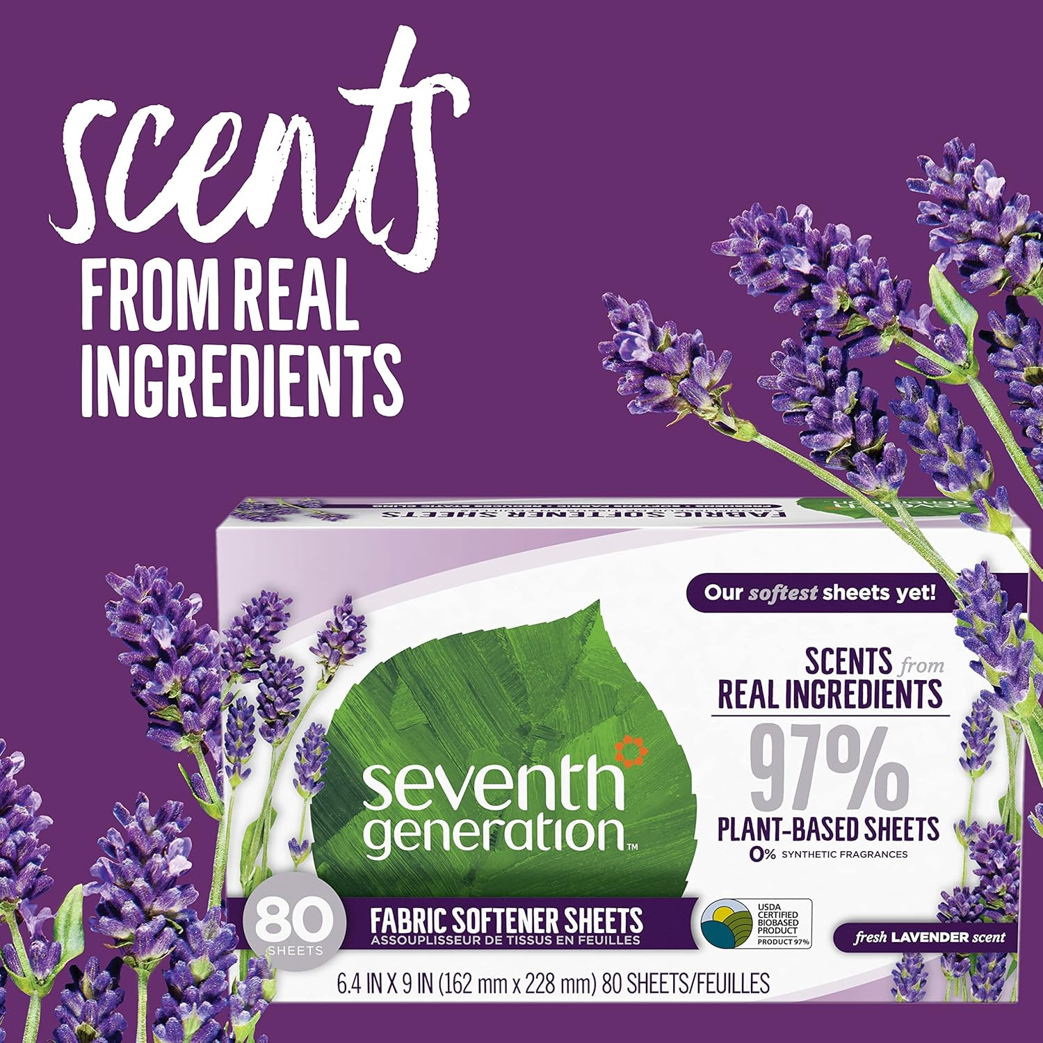 Seventh Generation Dryer Sheets Fresh Lavender Laundry Fabric Softener 80ct