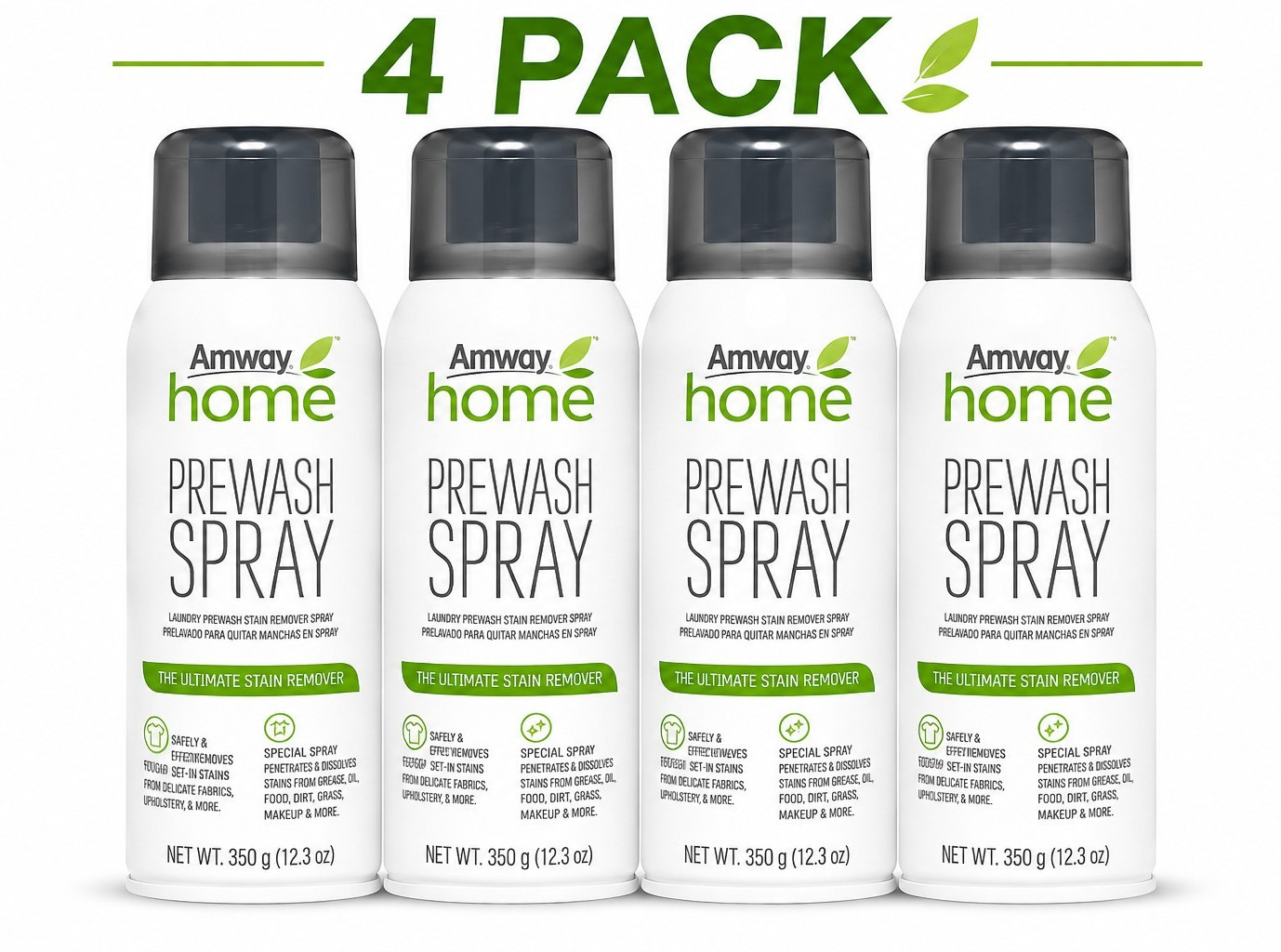 Amway Home Prewash Spray Fabric Stain Remover, 12.3 oz (350g), 4 Pack