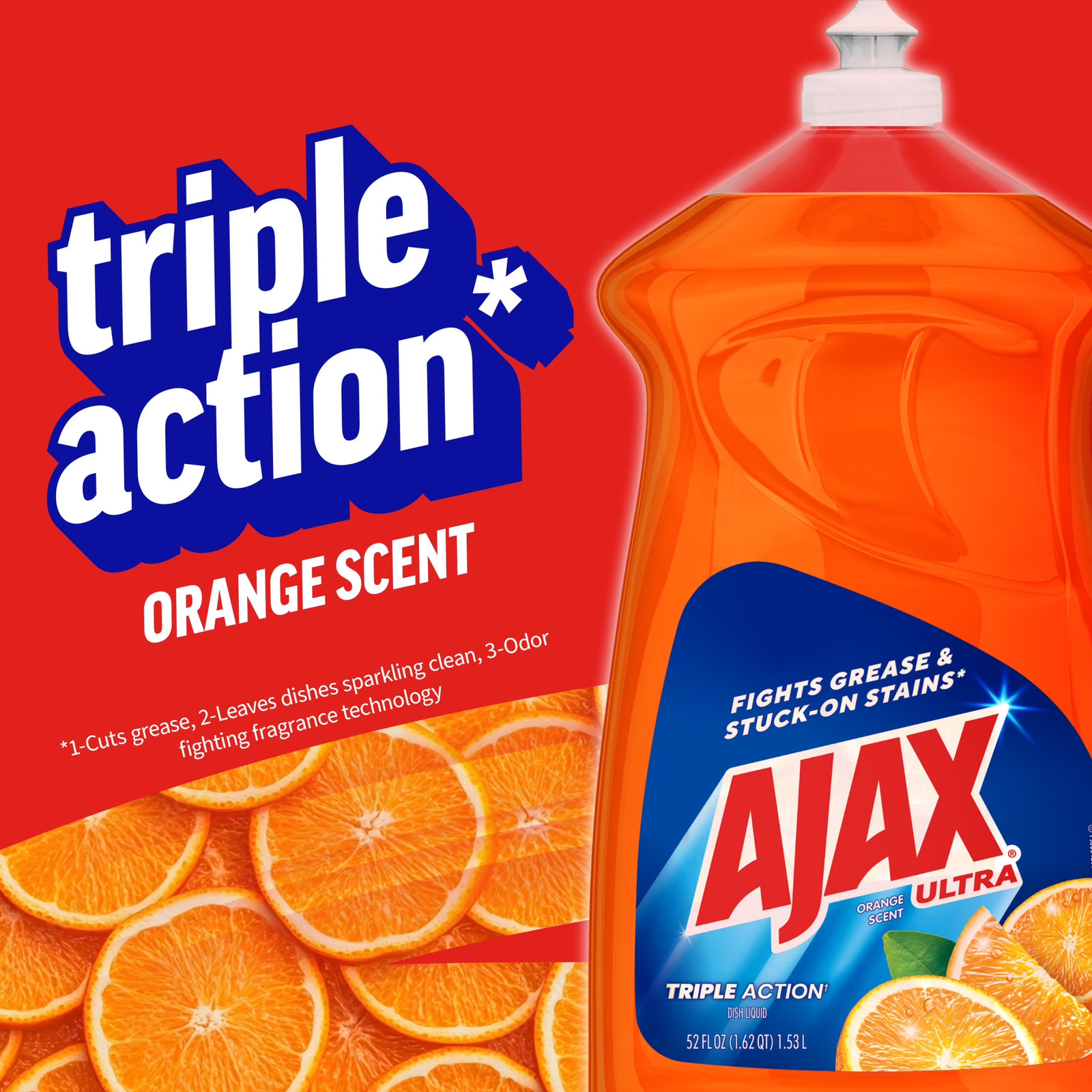 9 Pack Triple-Action Dishwashing Liquid, 52 Oz, Orange