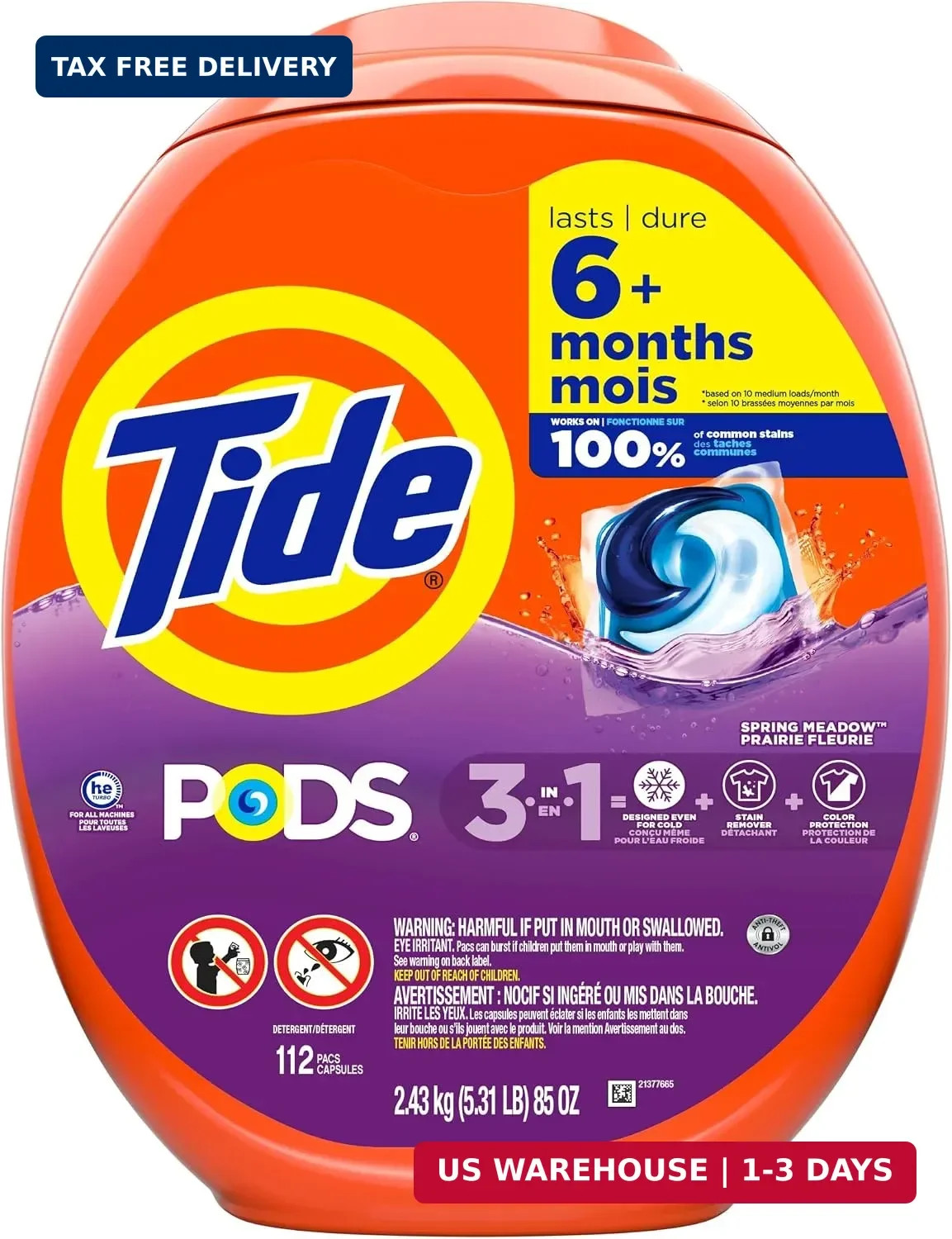 Tide PODS laundry detergent pacs, 3-in-1 Stain Remover, Odor Fighter, Color Prot