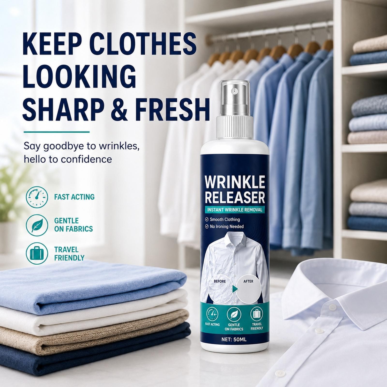 Instant Wrinkle Releaser Spray,Clothes Wrinkle Release Spray,No Iron,Anti Static