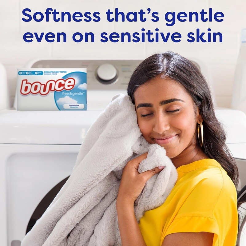Bounce Dryer Sheets Laundry Unscented Fabric Softener Free & Gentle Sheet 240 Ct