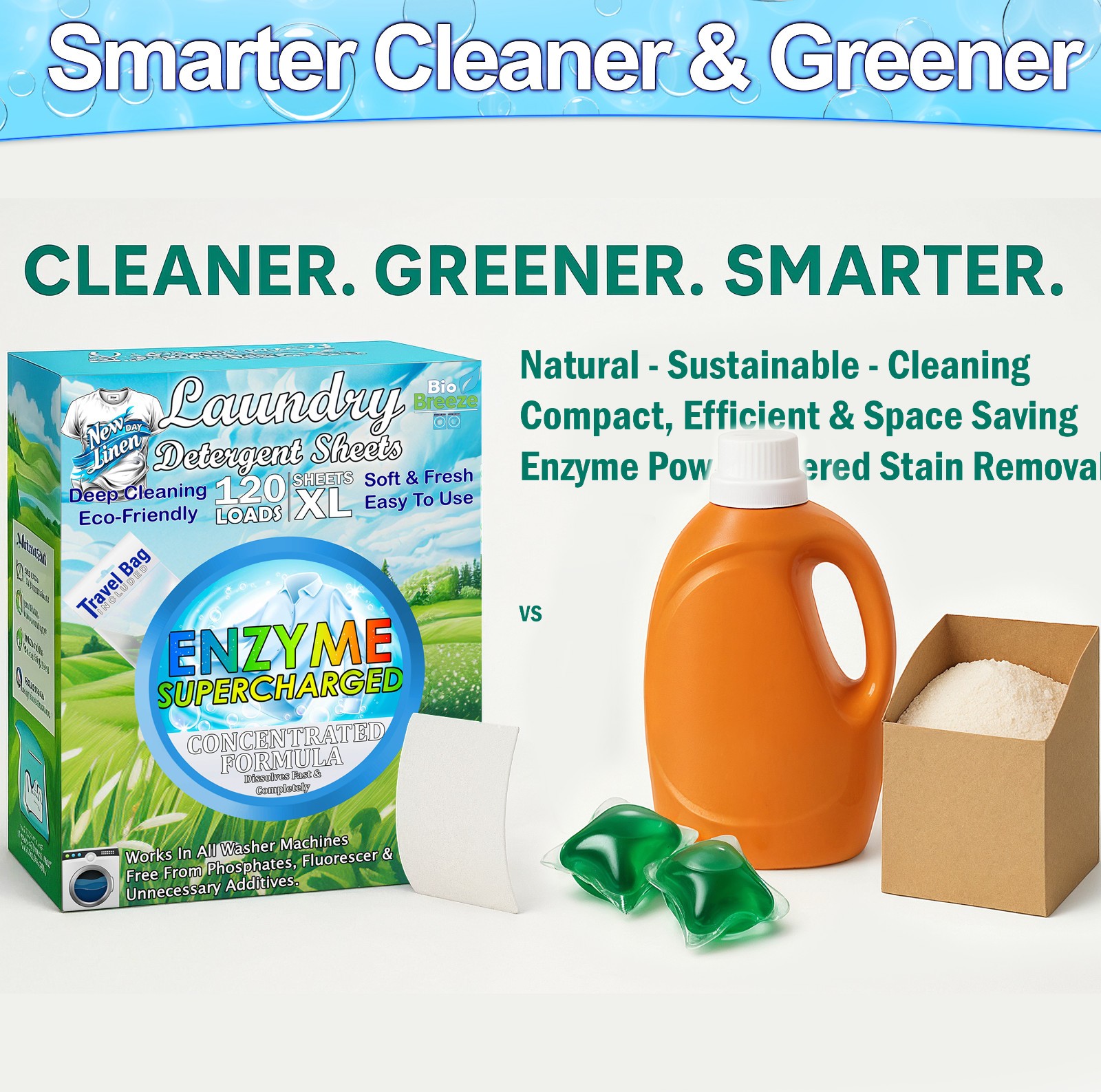 Laundry Detergent Sheets (120 Loads) Eco-Friendly, Hypoallergenic, & Enzyme-Base