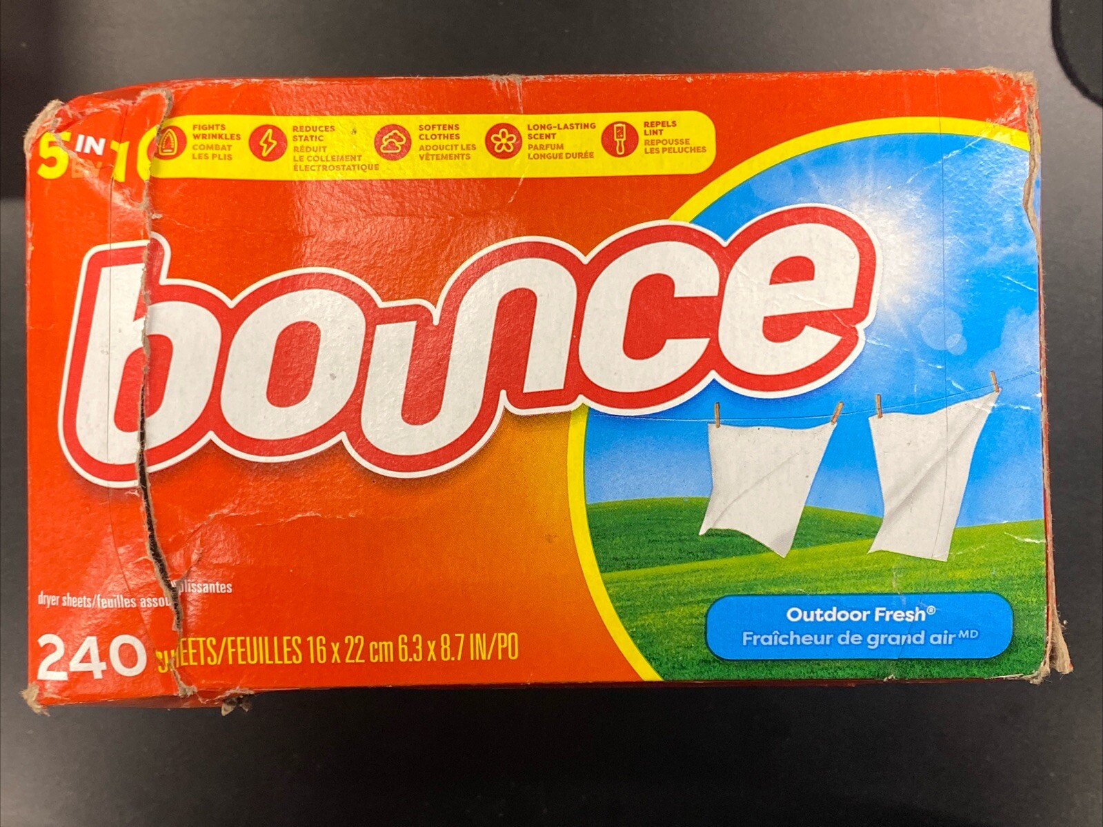 2 Pack Bounce Outdoor Fresh Fabric Softener Dryer Sheet – 240 Ct Each Box Damage