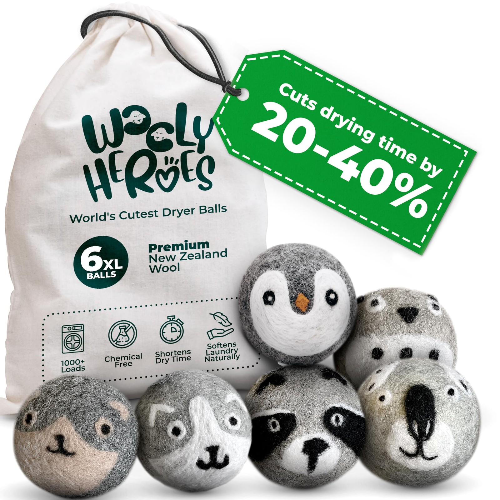Chemical Free & Baby Safe Reusable Wool Dryer Balls XL 6Pack Reduces Static,…