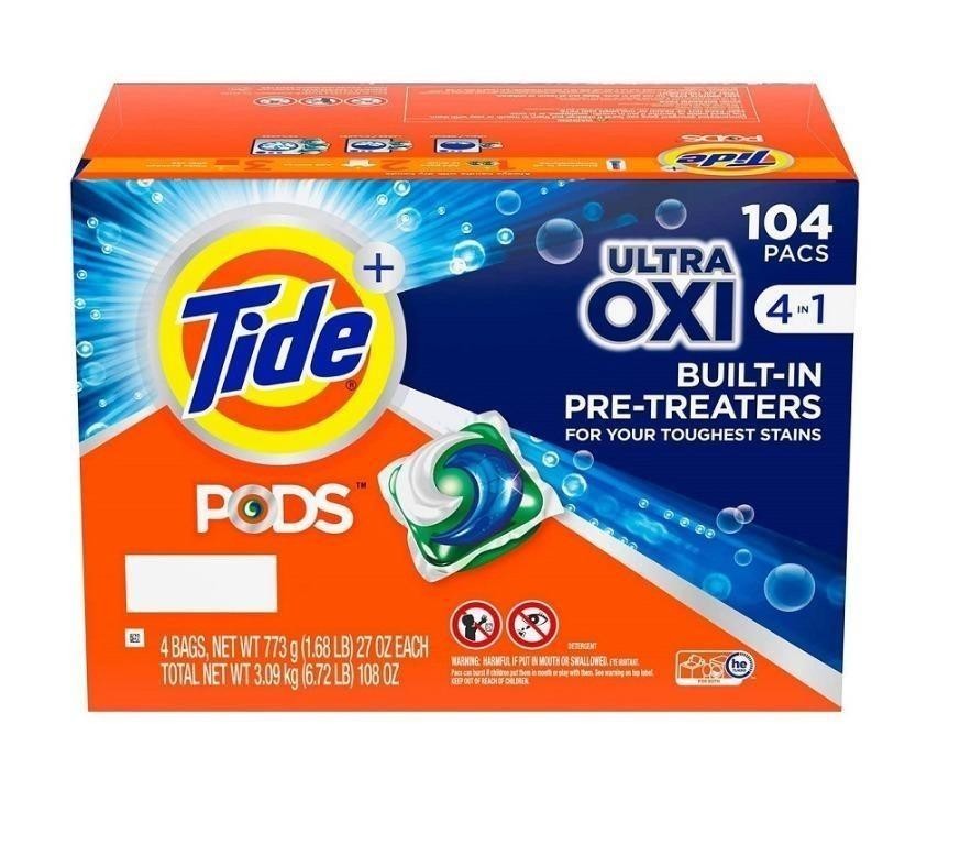 Tide PODS Liquid Detergent Pacs, 4-in-1 Ultra Oxi, 104 ct (104 loads)