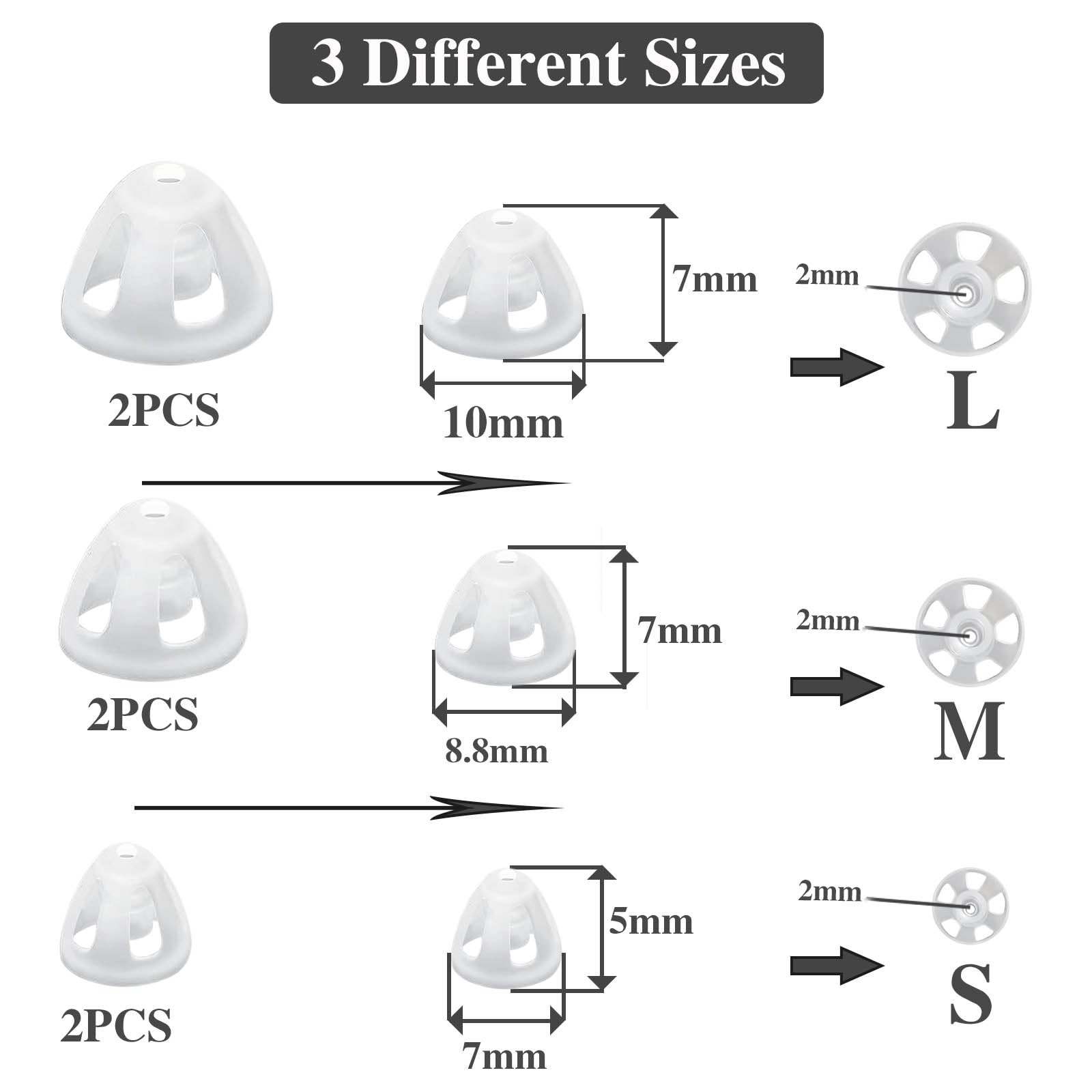 Kenkor 6Packs Soft Silicone Ear Tips, Open Earbud Caps 3 Sizes – White