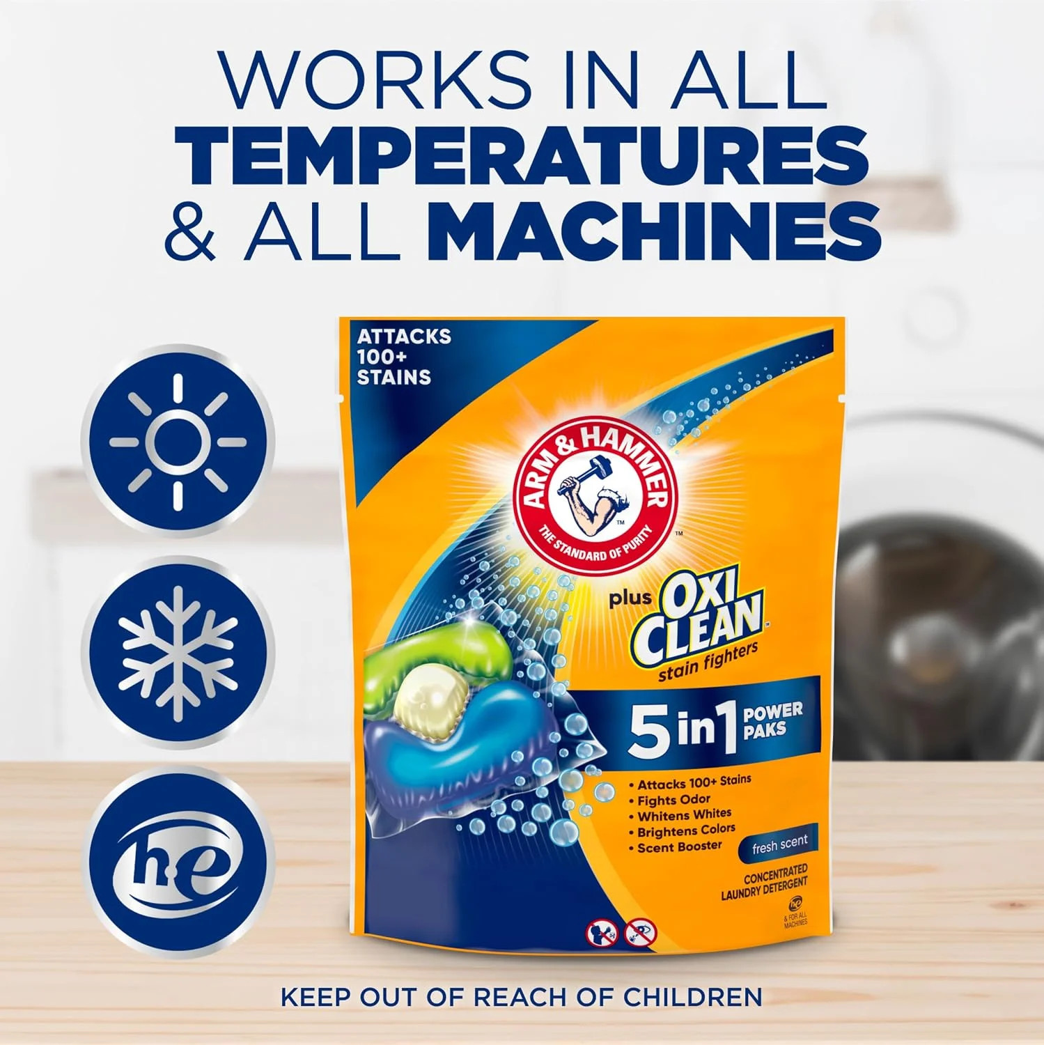 Plus OxiClean 5-in-1 Laundry Detergent Power Paks, 72 Count | Attacks 100 Plus S