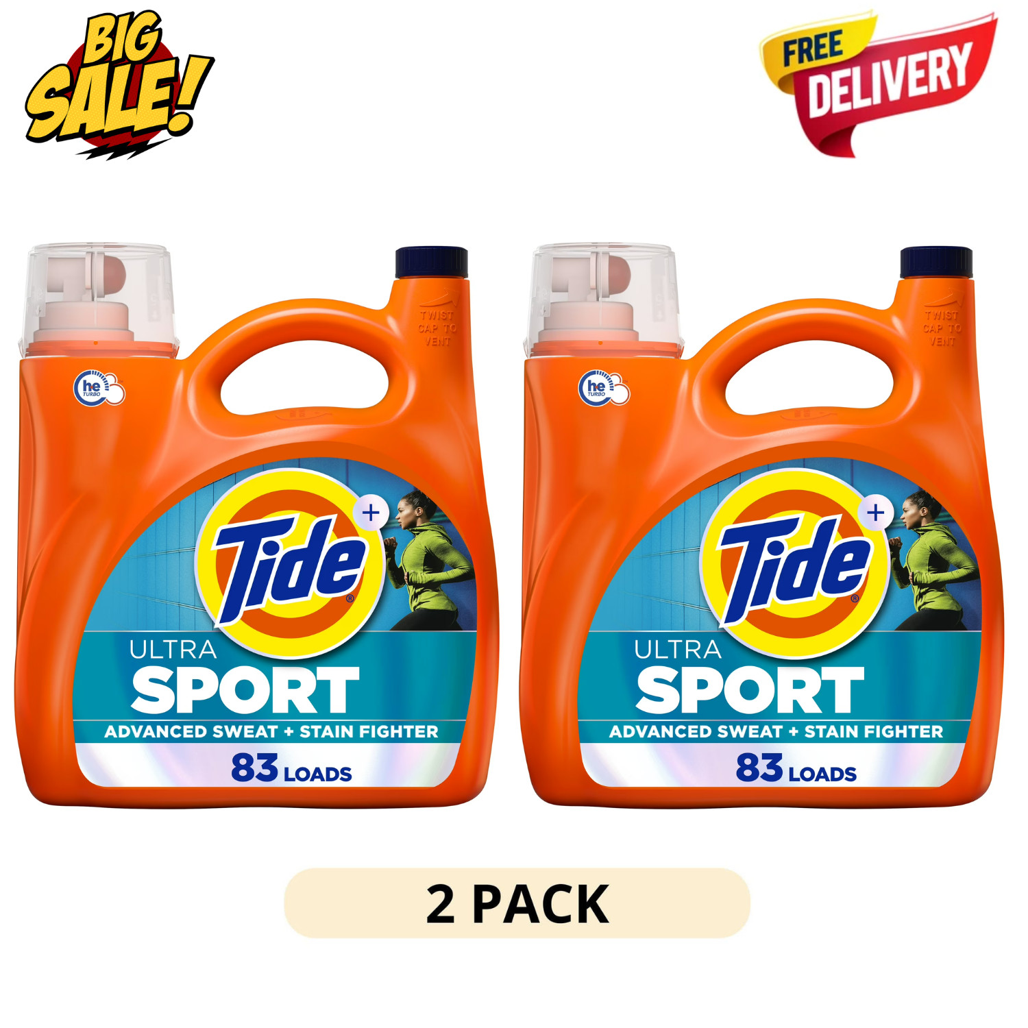 2Pack Tide Ultra Sport Liquid Laundry Detergent 117oz 83 Loads Sweat Stain Fight