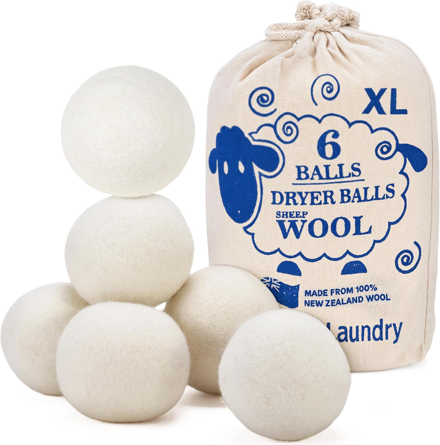 Wool Dryer Balls – Natural Fabric Softener, Reusable, Reduces Clothing Wrinkles