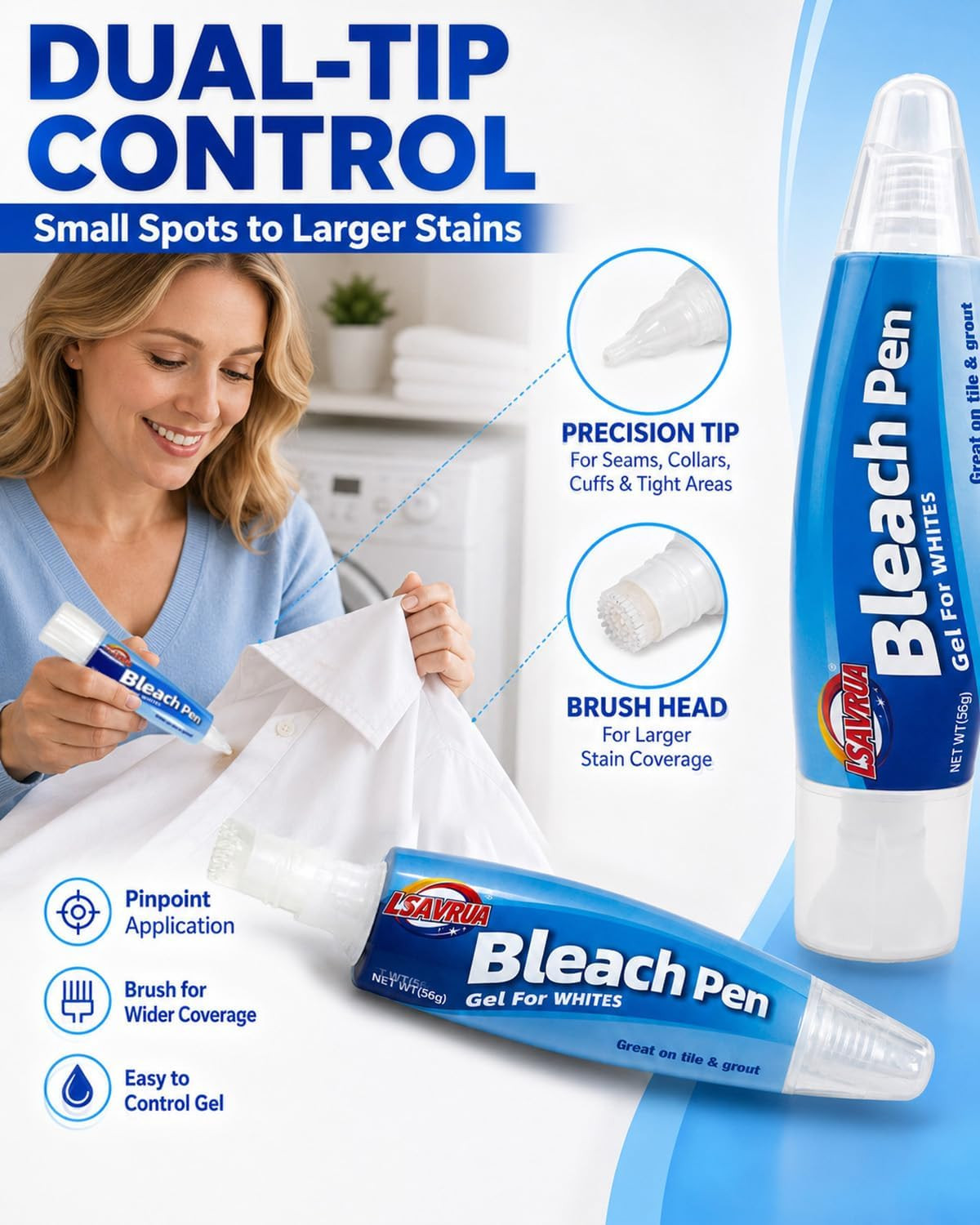 Bleach Pen for Clothing, Bleach Gel Stain Remover Pen for White Clothes, Portabl