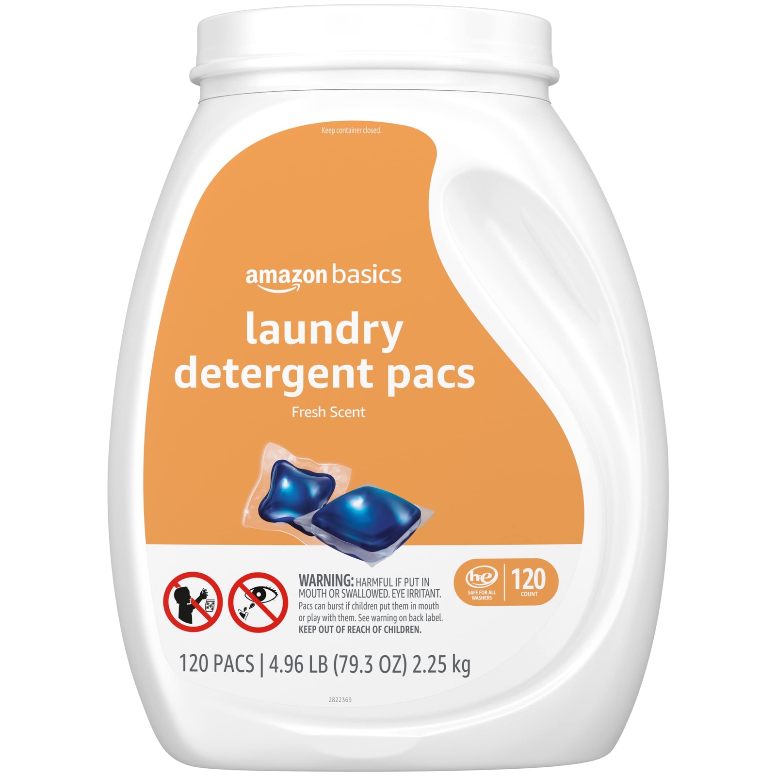 Amazon Basics Laundry Detergent Pacs, Fresh 120 Count (Pack of 1), Blue