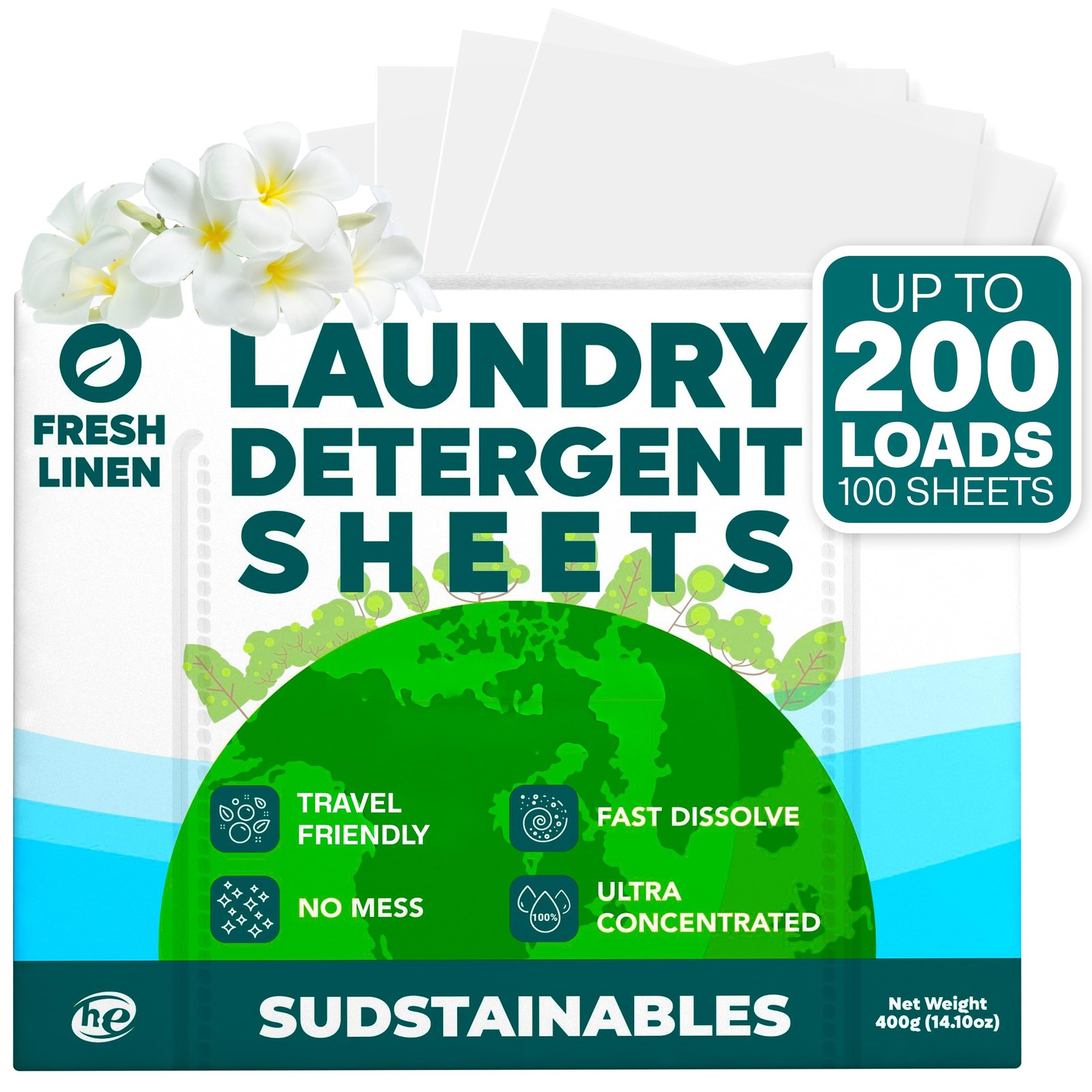 Sudstainables Laundry Detergent Sheets 200 Loads – Dissolvable Laundry Sheet …