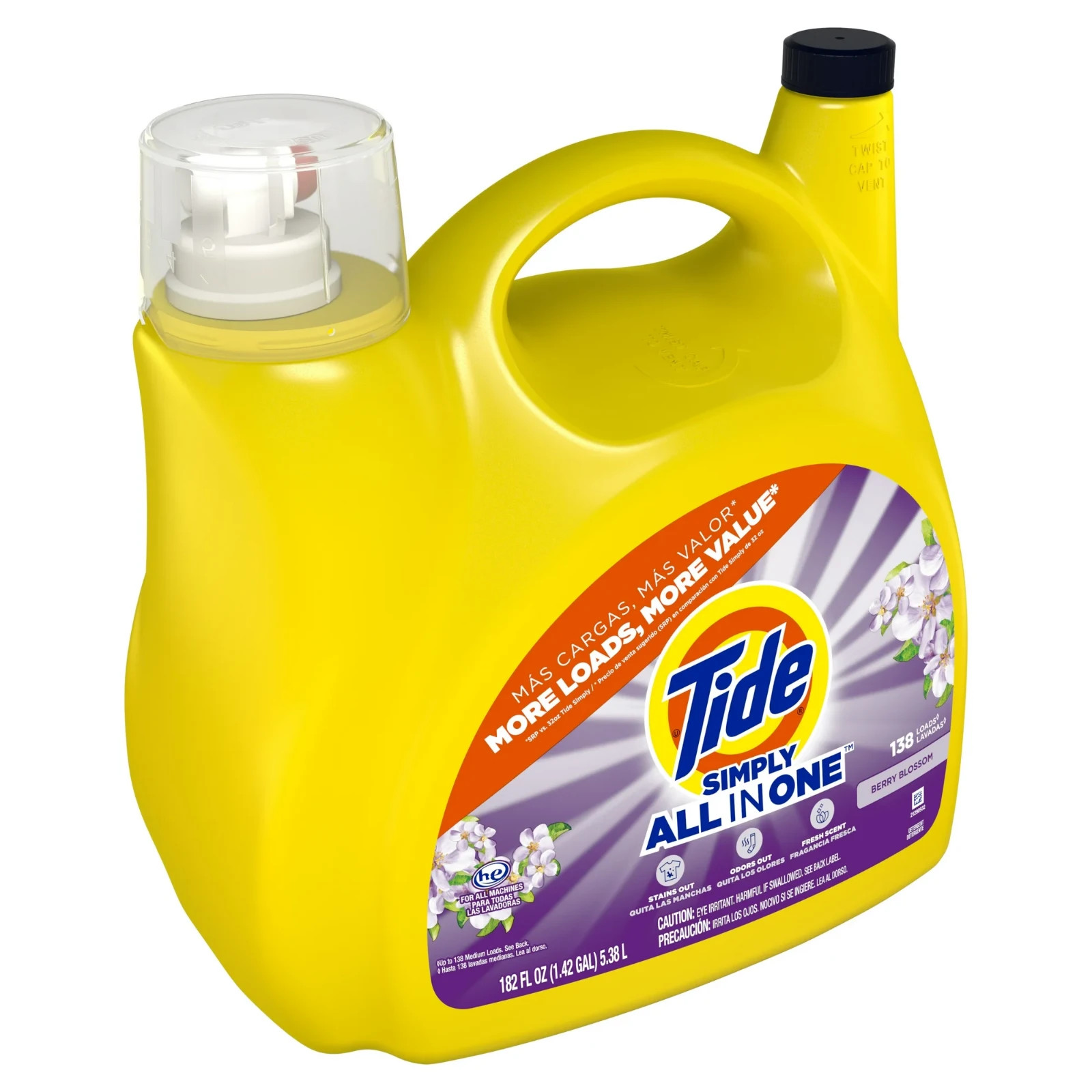 3P Tide Simply All-in-One Liquid Laundry Detergent, Berry Blossom Scent 138Loads