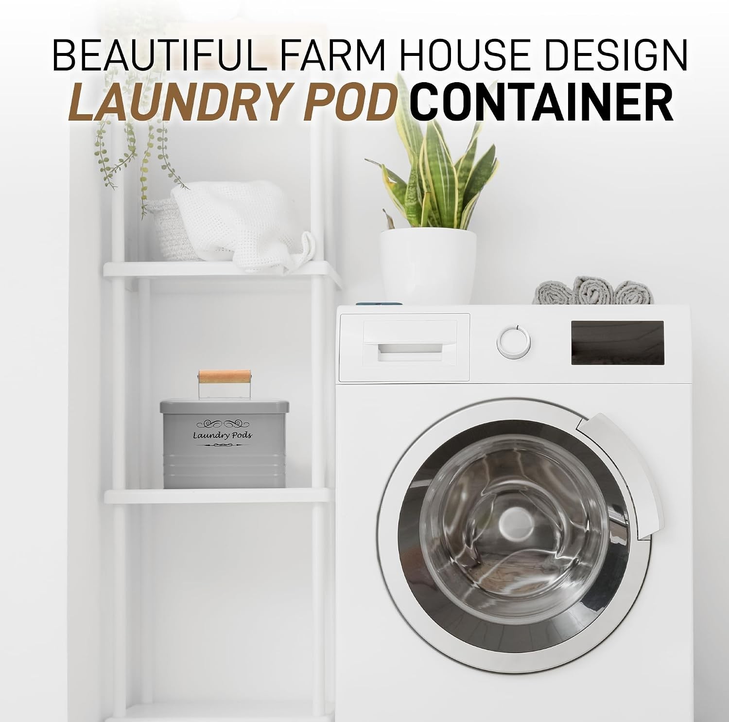 Laundry Pods Holder – Modern Farmhouse Laundry Pods Container – Metal Detergent